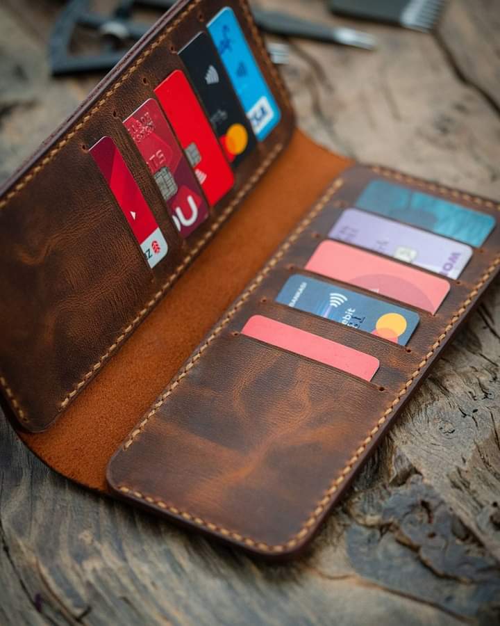 Handcrafted Crazy Horse Leather Long Wallet