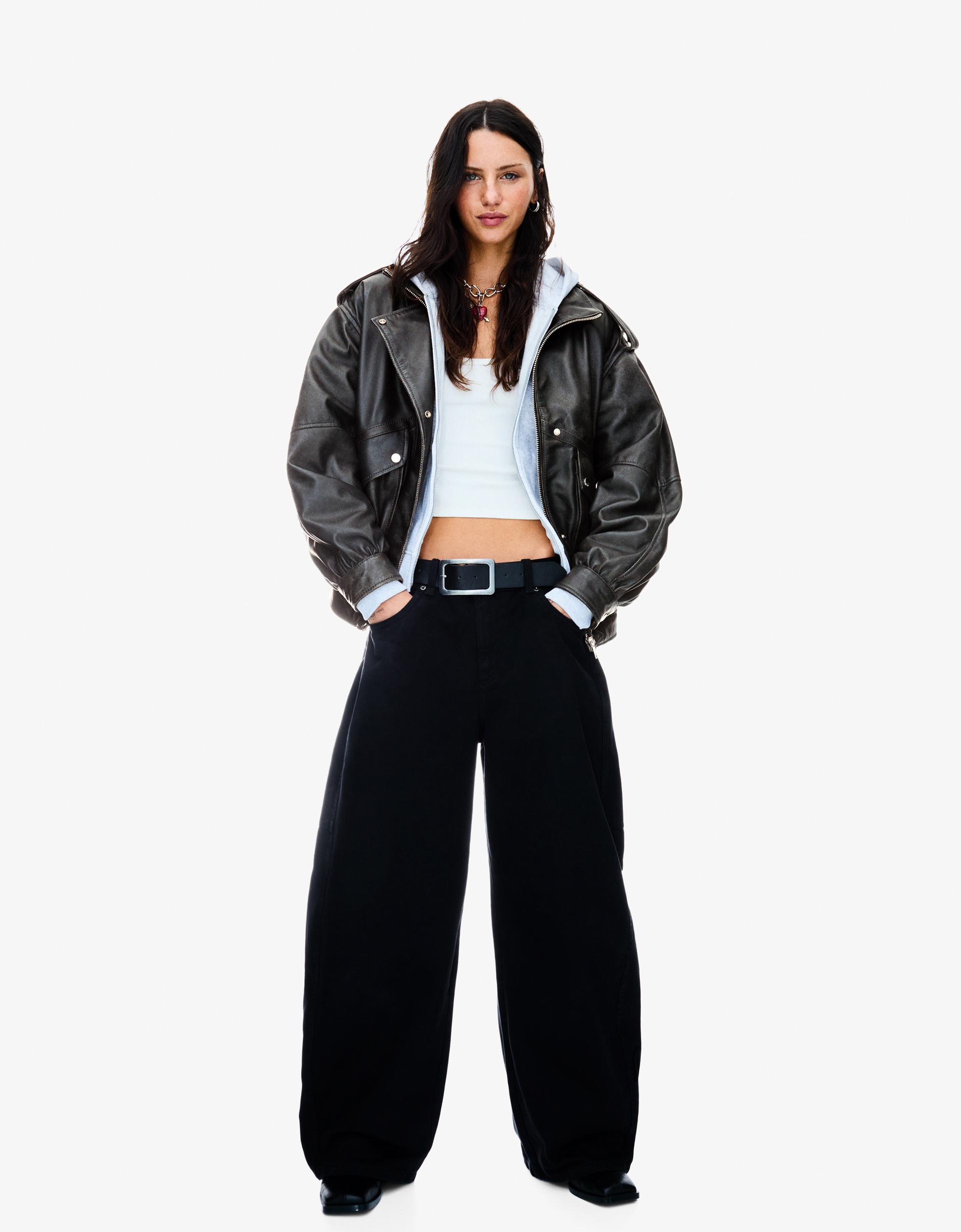 Oversized Black Leather Jacket