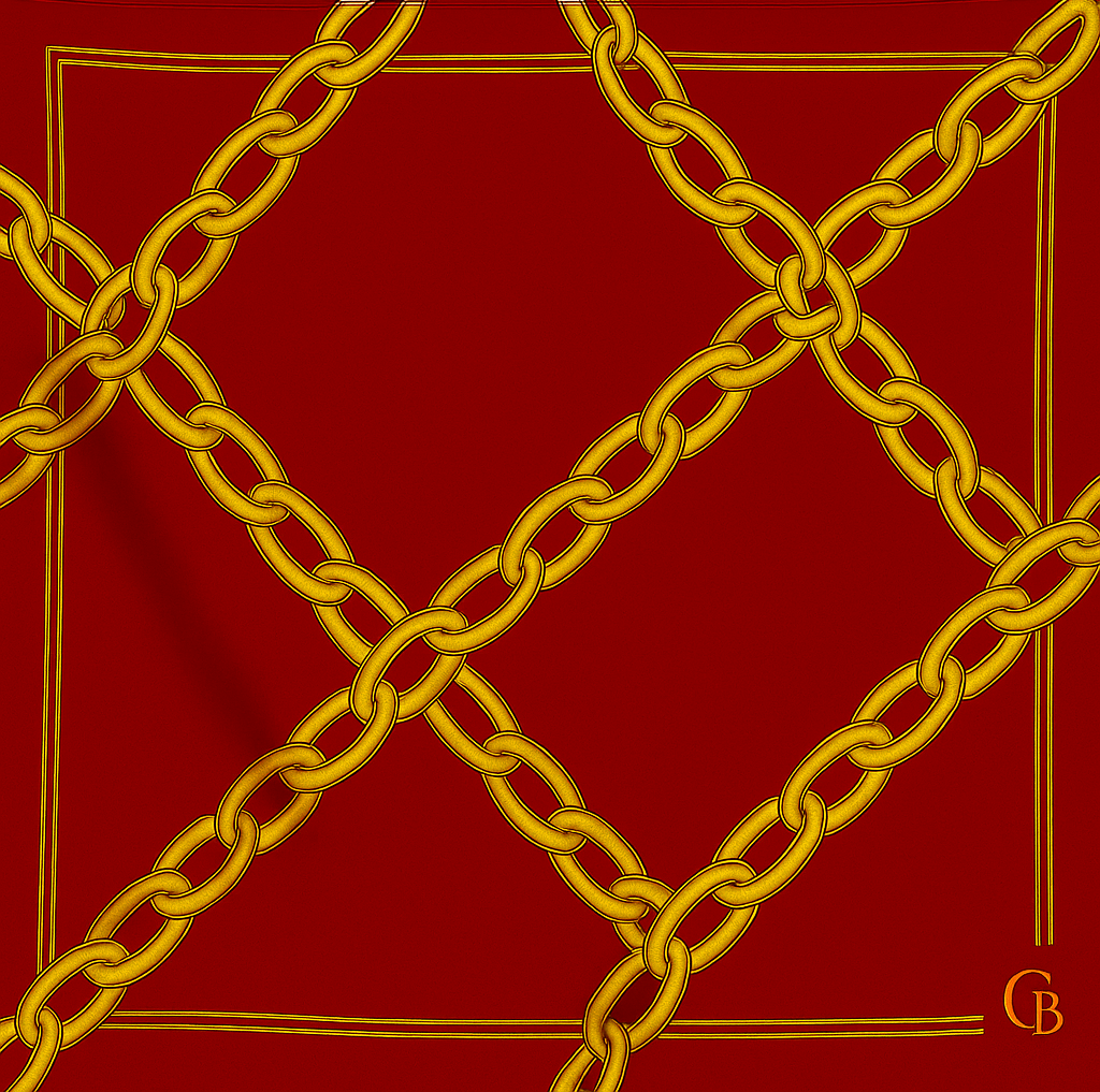 Luxury Silk Scarf with Gold Chain Print