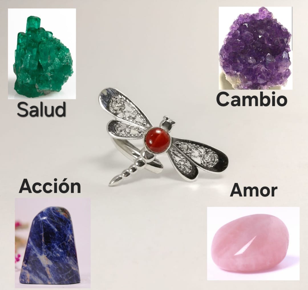 Anillo libélula con piedra roja