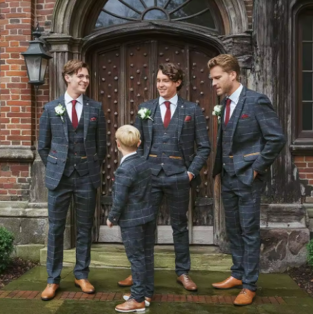 Matching Plaid Suits Set for Men and Boys