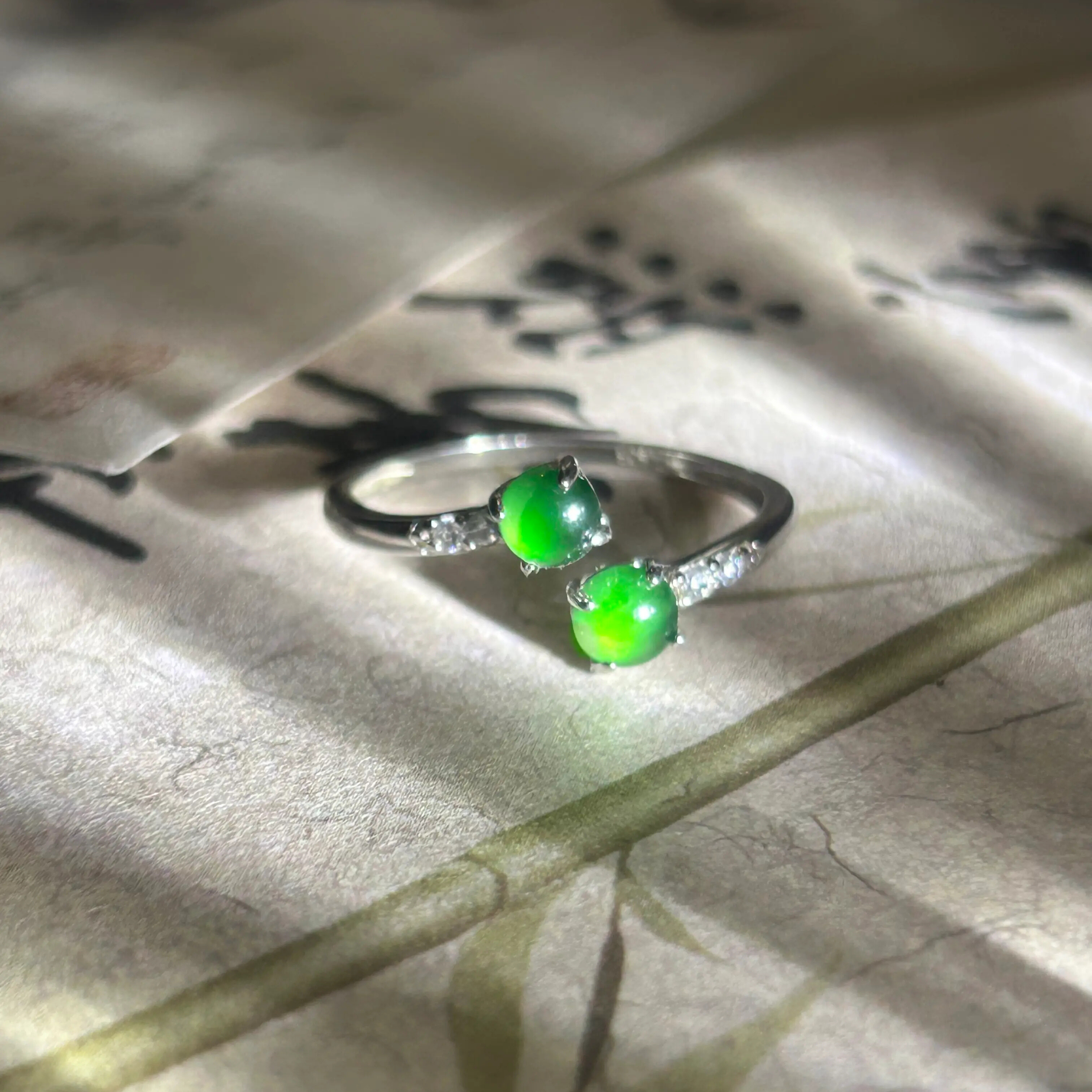 Icy Green Jadeite Cabochon S925 Ring