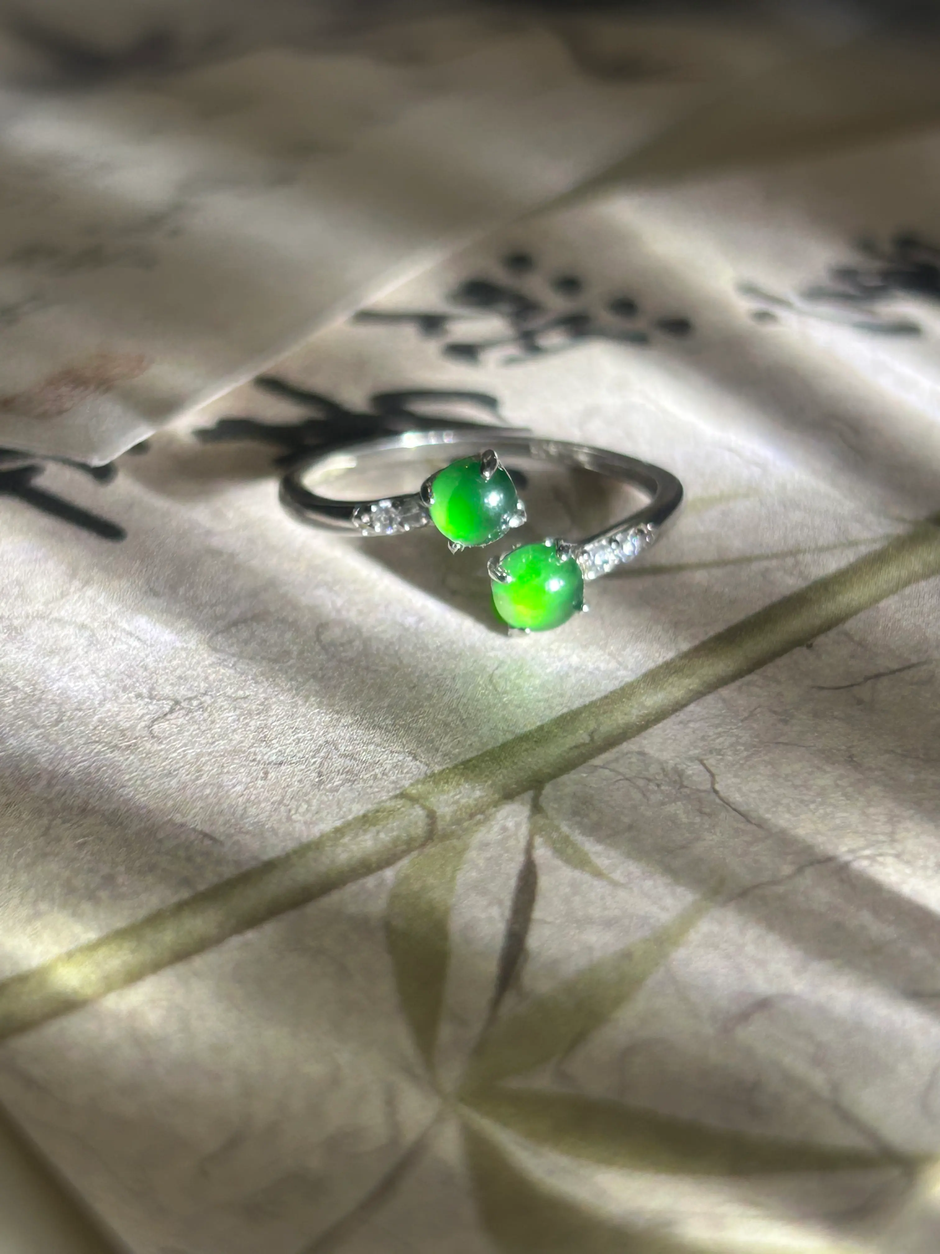 Icy Green Jadeite Cabochon S925 Ring