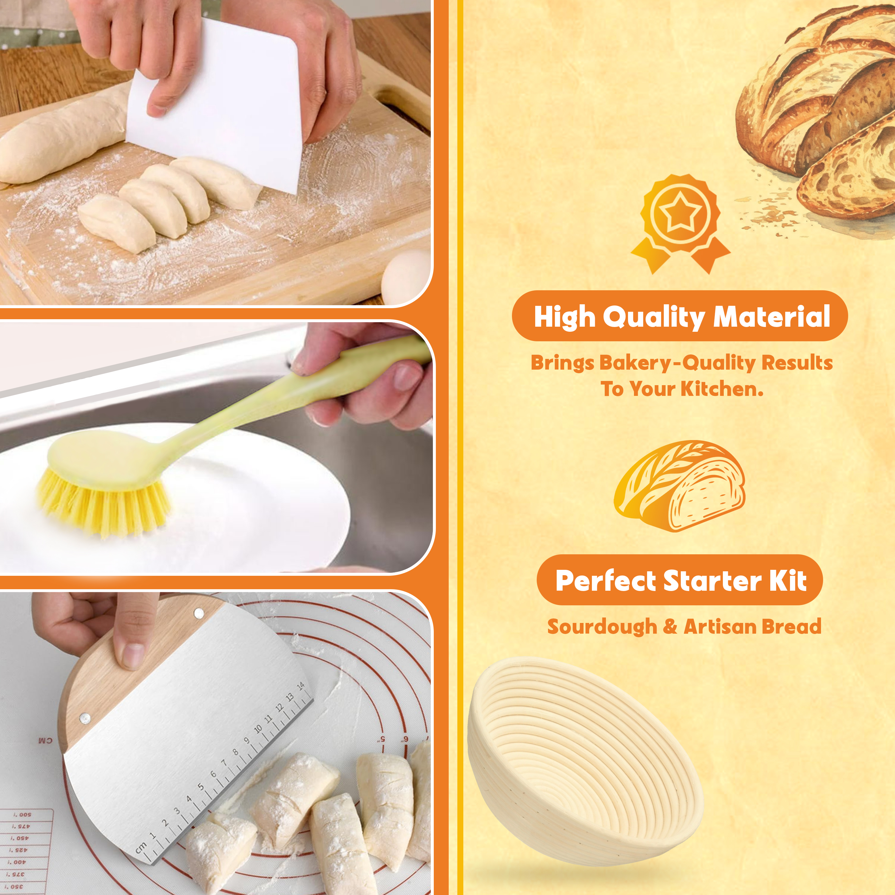 9" Round & 10" Oval Banneton Baskets, Natural Rattan Sourdough Kit for Bakers