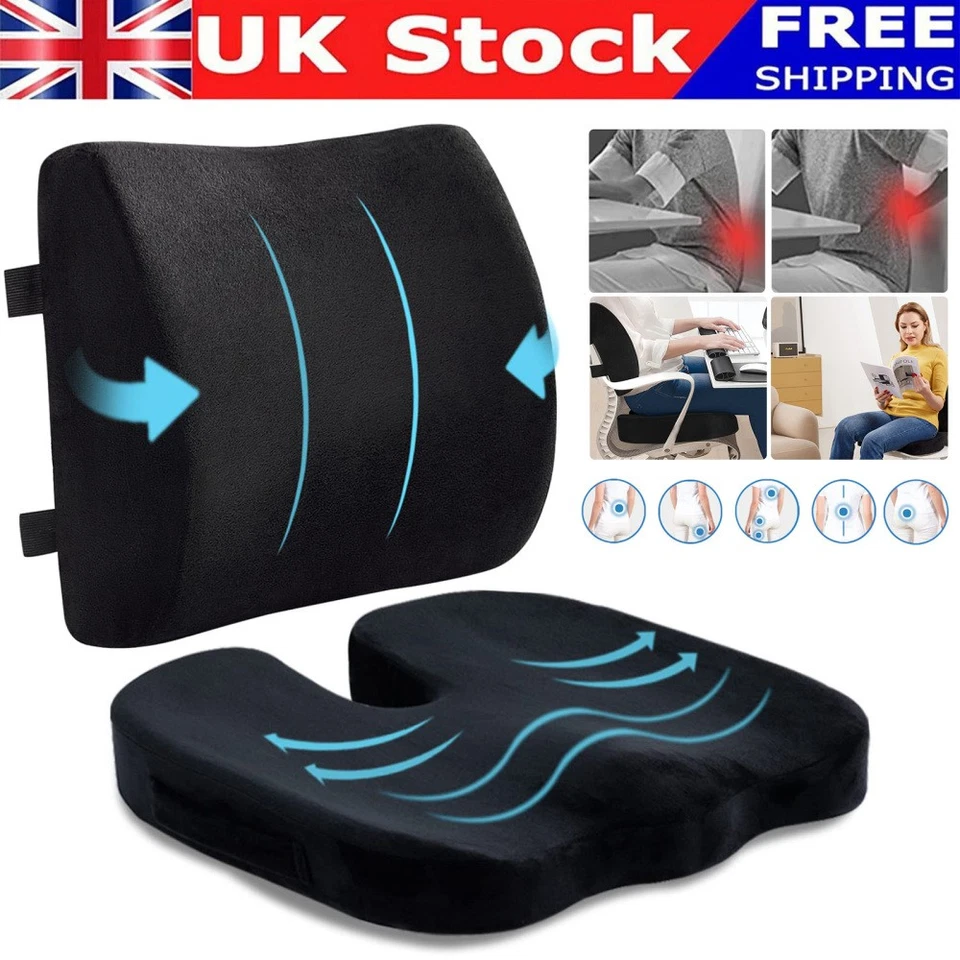 Lumbar Back Support Cushion Car Seat Pillow Memory Foam Pain Relief Office Chair