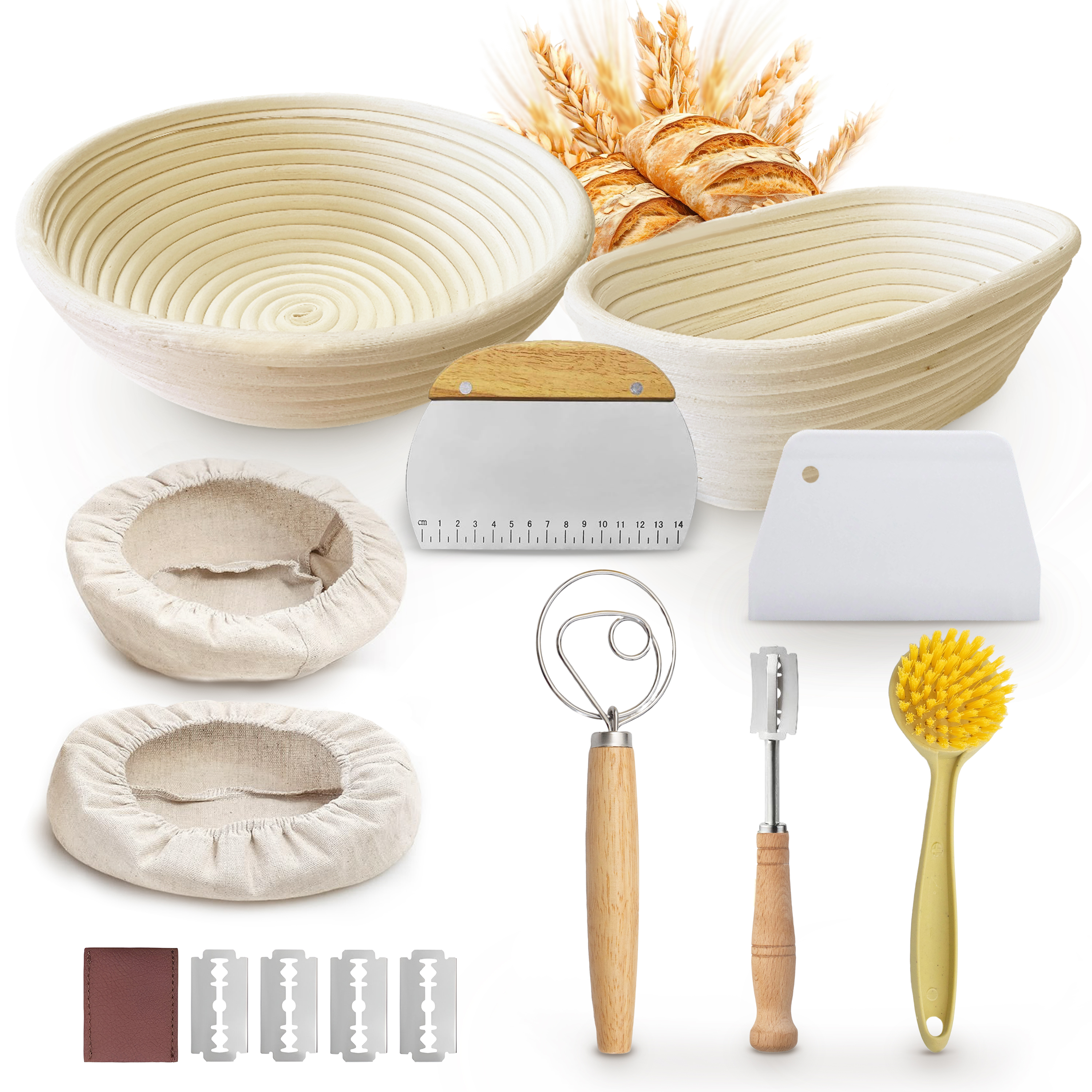 9" Round & 10" Oval Banneton Baskets, Natural Rattan Sourdough Kit for Bakers