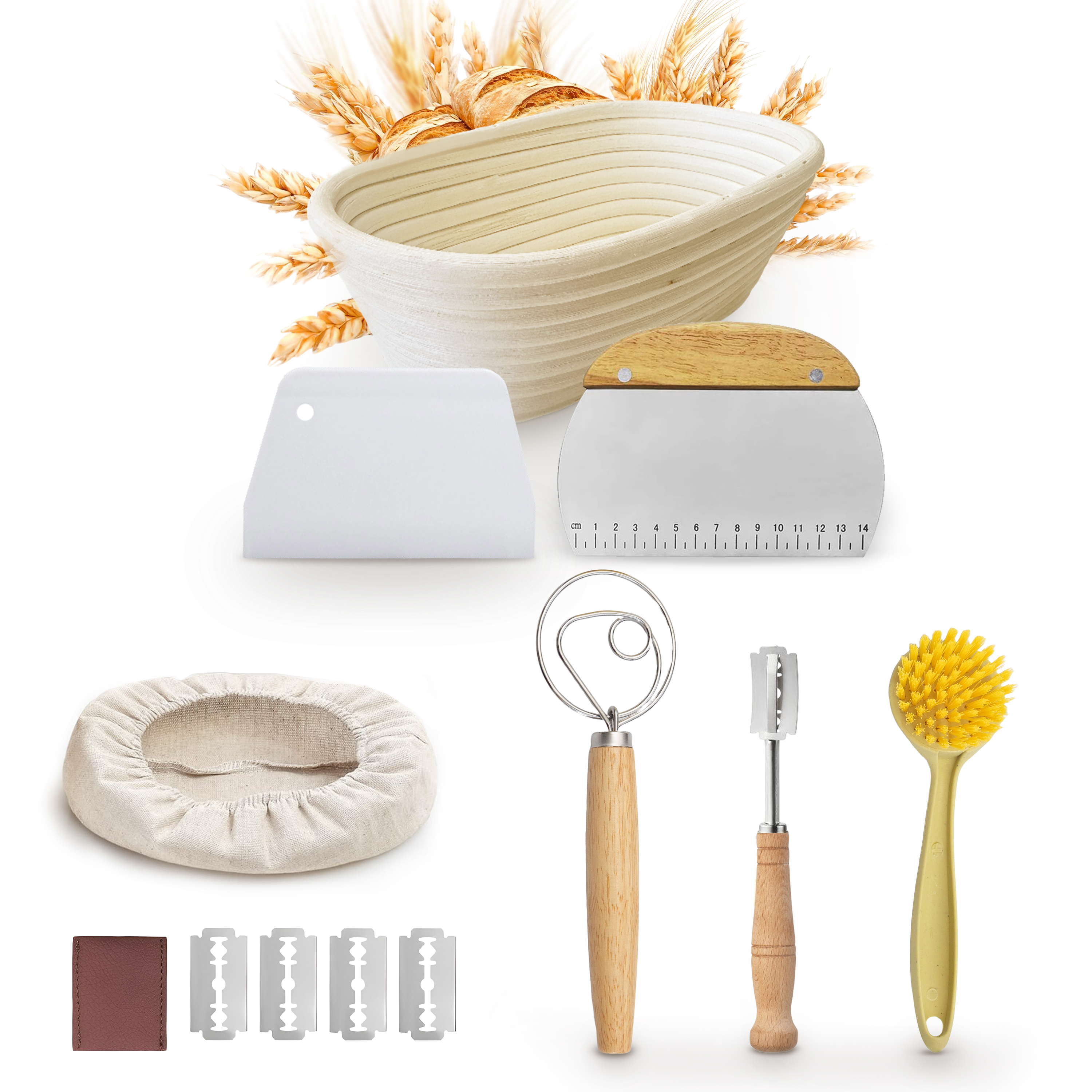 10" Oval Banneton Basket, Natural Rattan, Sourdough Starter Tool Set for Bakers