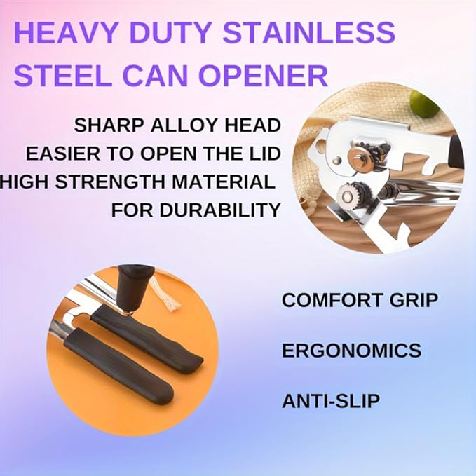 Heavy Duty Stainless Steel Tin Can Opener Cutter Easy Comfy Handle Grip Kitchen