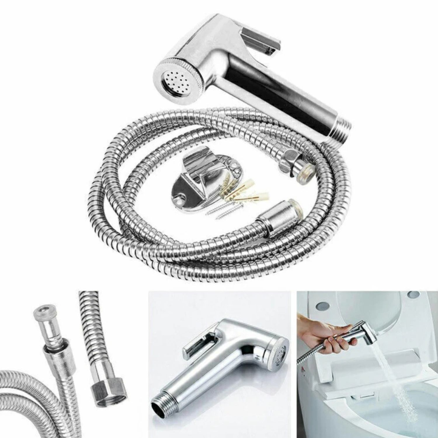 Chrome Muslim Shower Head & Hose Bidet Spray Tap Hygienic Handheld Toilet Kit