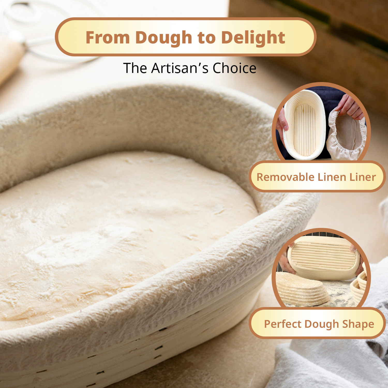 10" Oval Banneton Basket, Natural Rattan, Sourdough Starter Tool Set for Bakers 