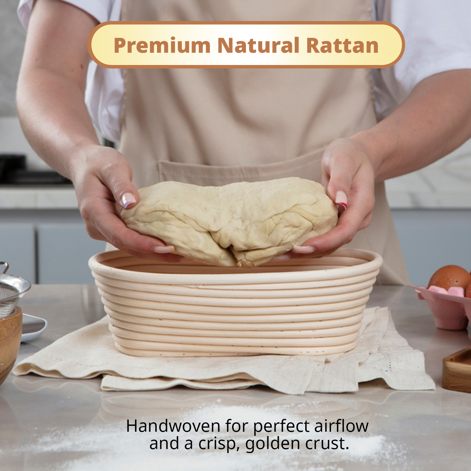 10" Oval Banneton Basket, Natural Rattan, Sourdough Starter Tool Set for Bakers 