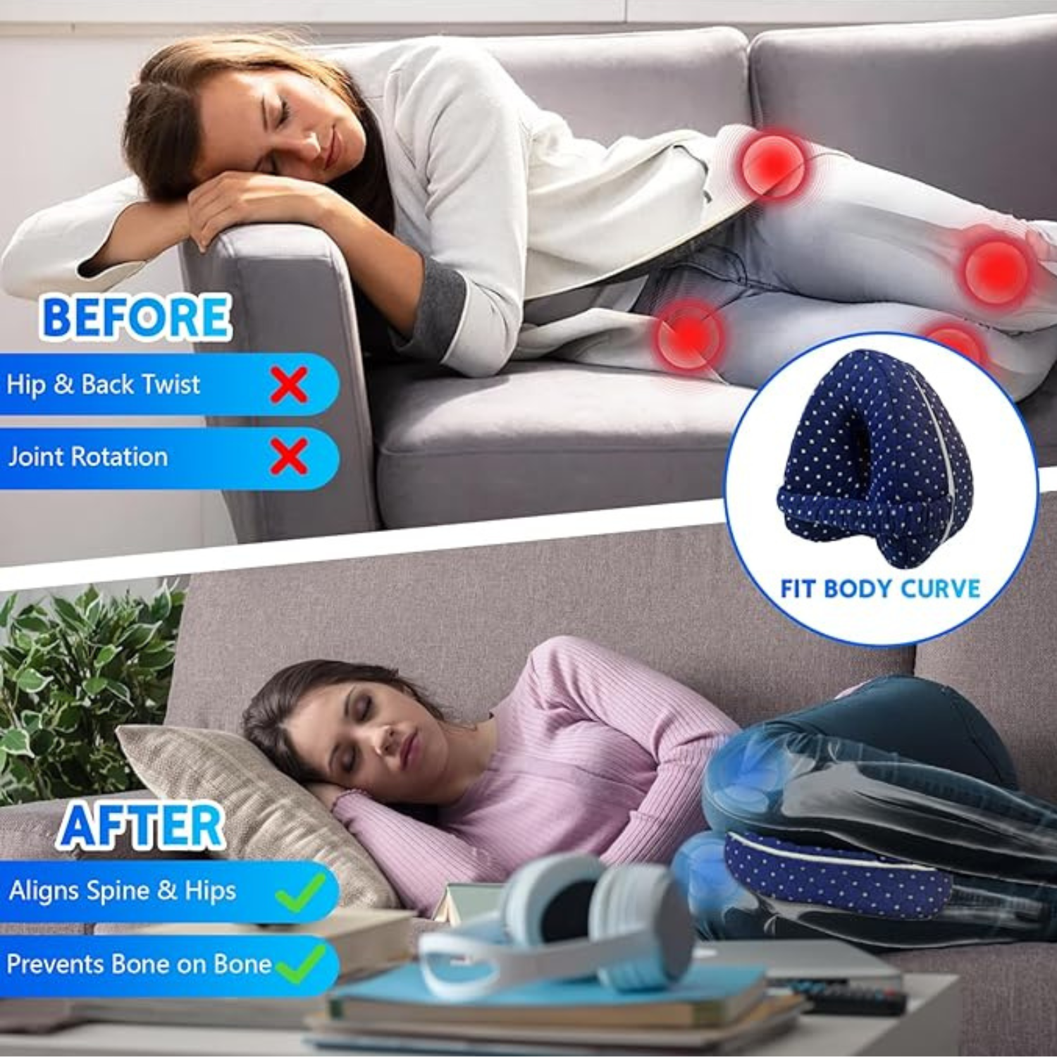 Alignment Pillow Relieve Hip Pain Sciatica Leg Orthopedic Memory Foam Sleeping