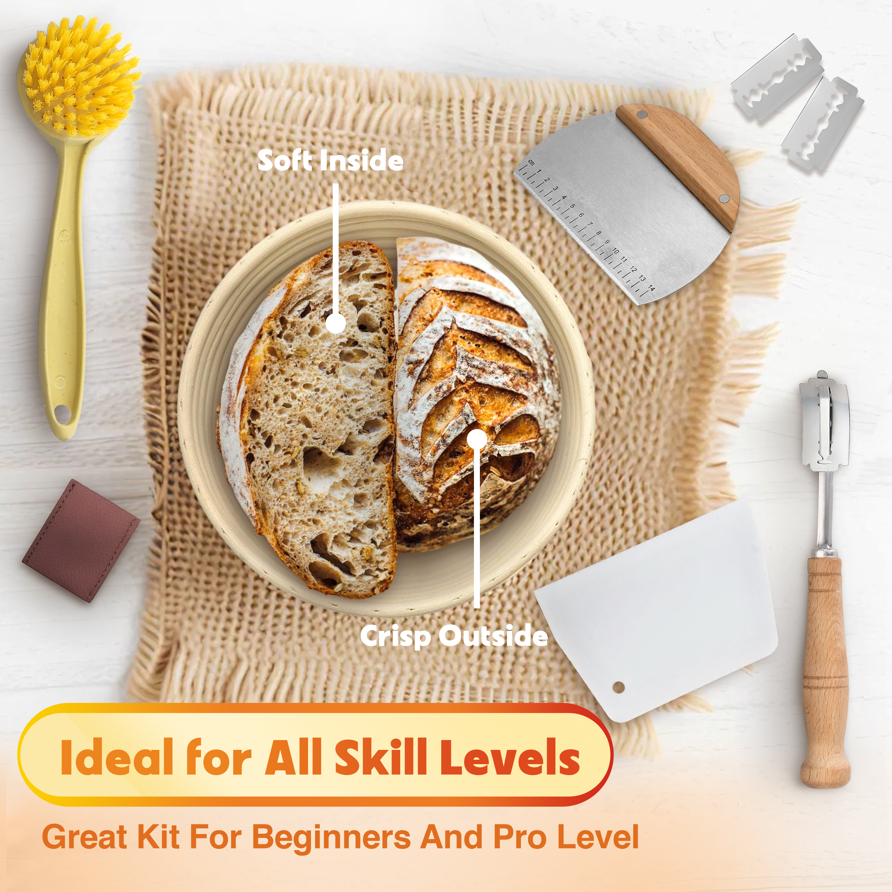 9" Round & 10" Oval Banneton Baskets, Natural Rattan Sourdough Kit for Bakers