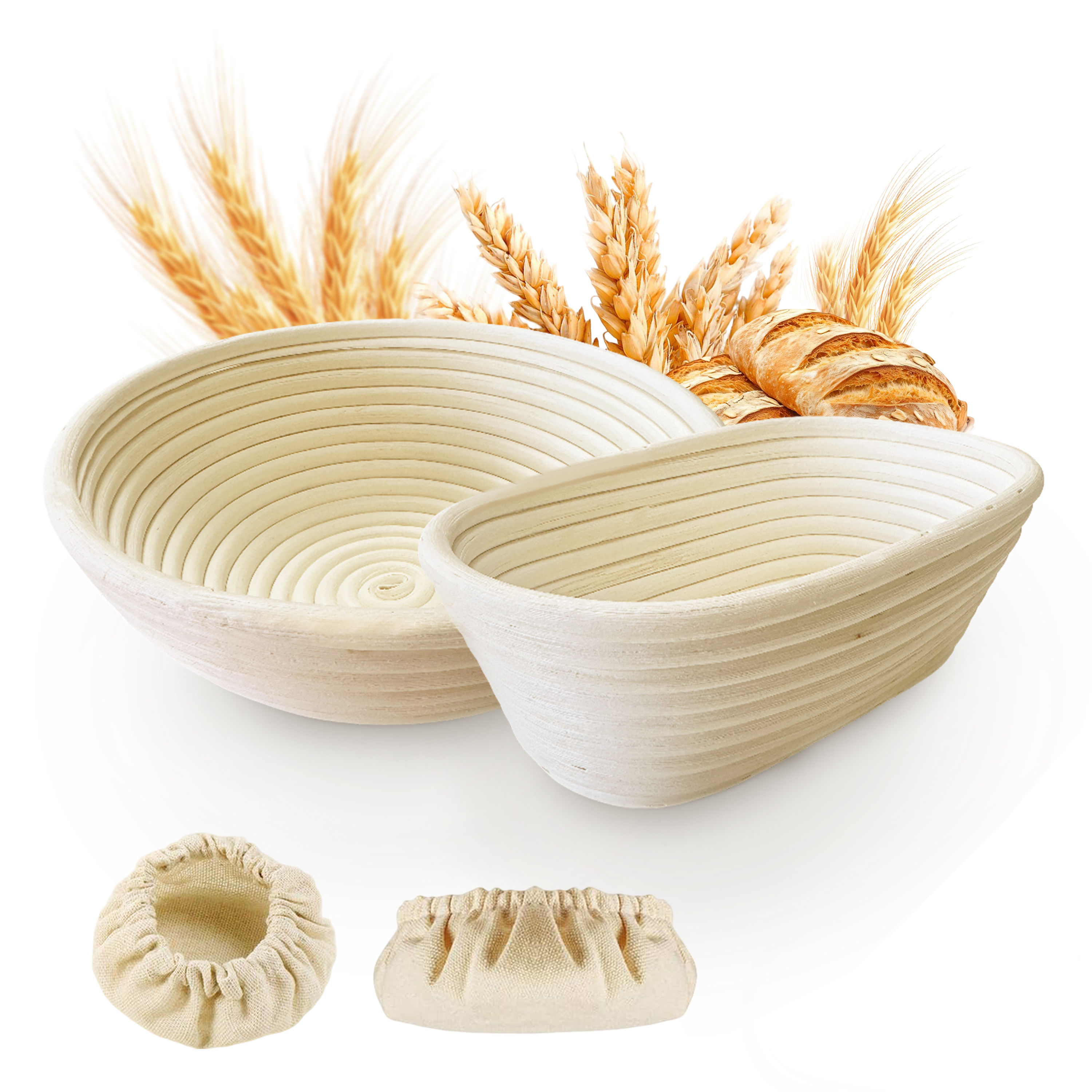 Set of 9" Round and 10" Oval Banneton Basket for Professional Home Bakers