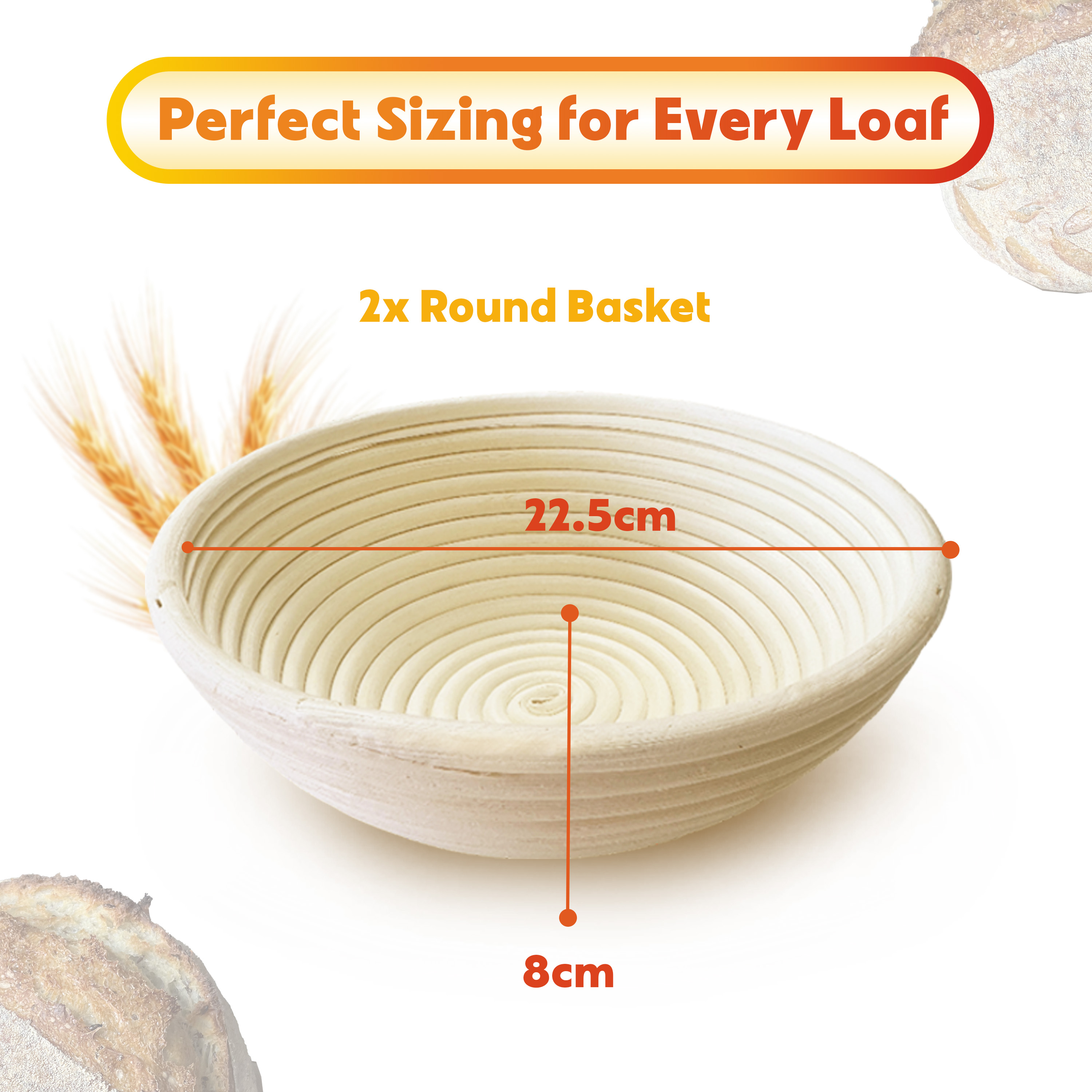 Set of 2, 9" Round Banneton Baskets for Professional Home Bakers