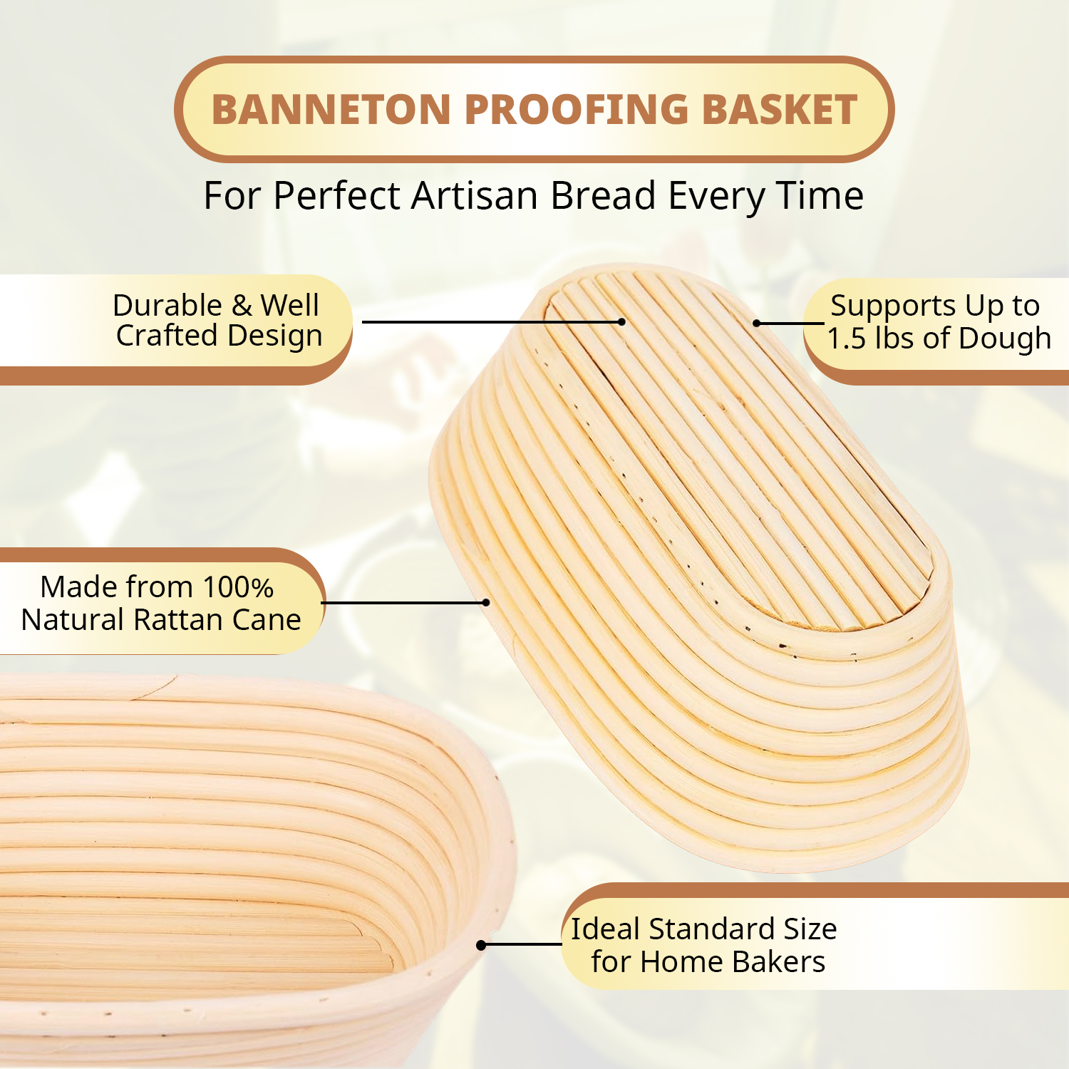 Set of 9" Round and 10" Oval Banneton Basket for Professional Home Bakers