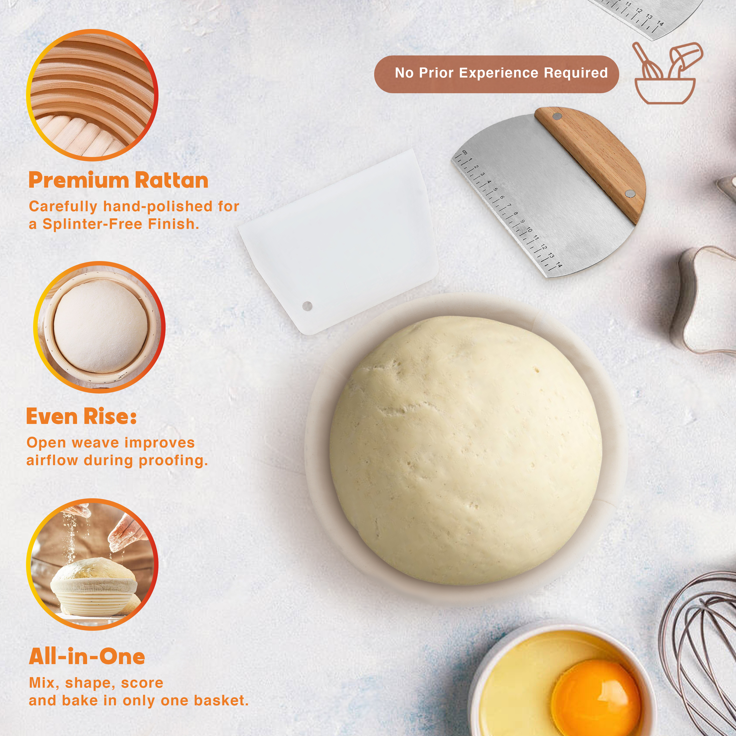 9" Round & 10" Oval Banneton Baskets, Natural Rattan Sourdough Kit for Bakers