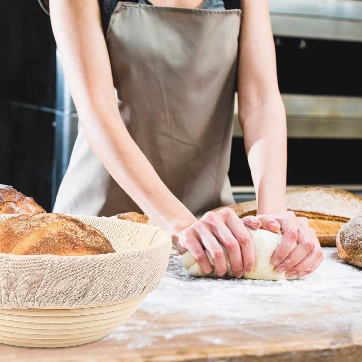 Set of 9" Round and 10" Oval Banneton Basket for Professional Home Bakers