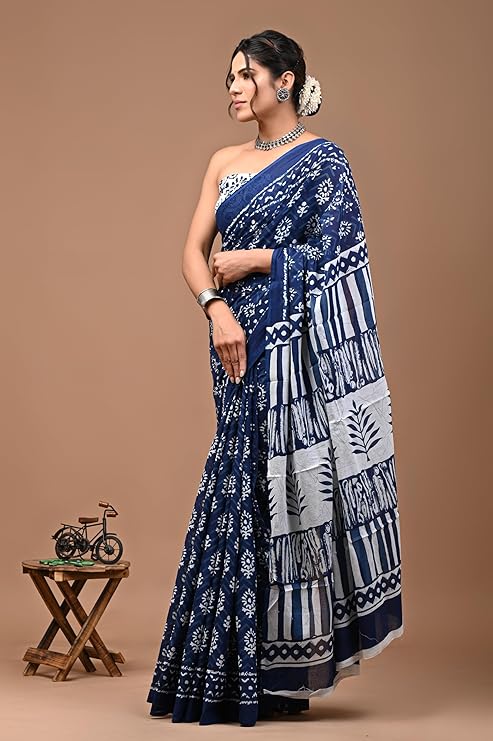 Indigo Blue Printed Saree
