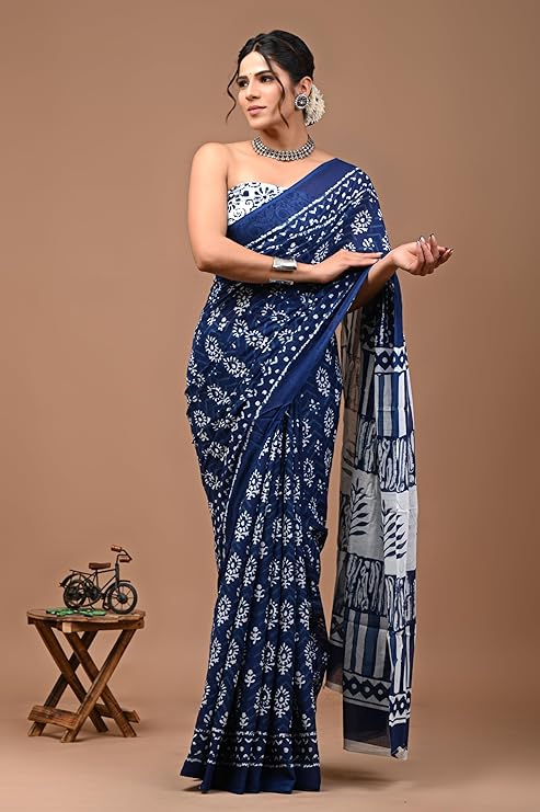 Indigo Blue Printed Saree