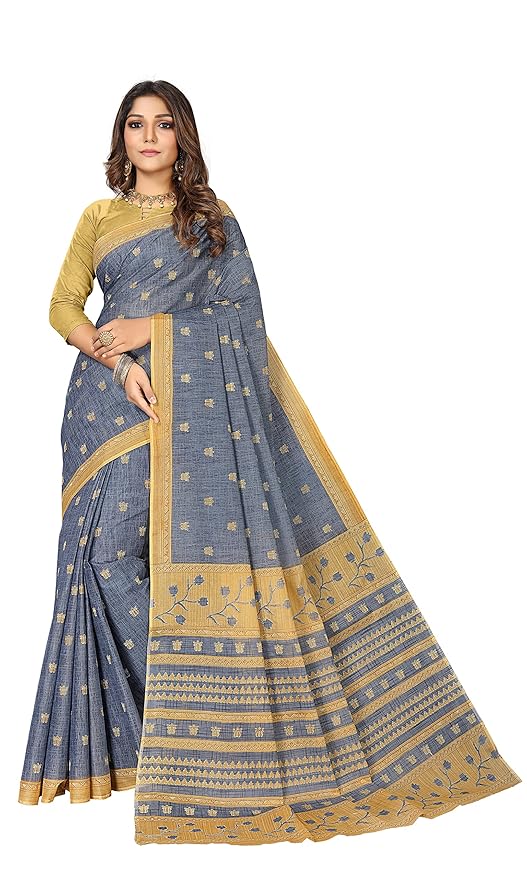 Elegant Blue and Mustard Cotton Saree