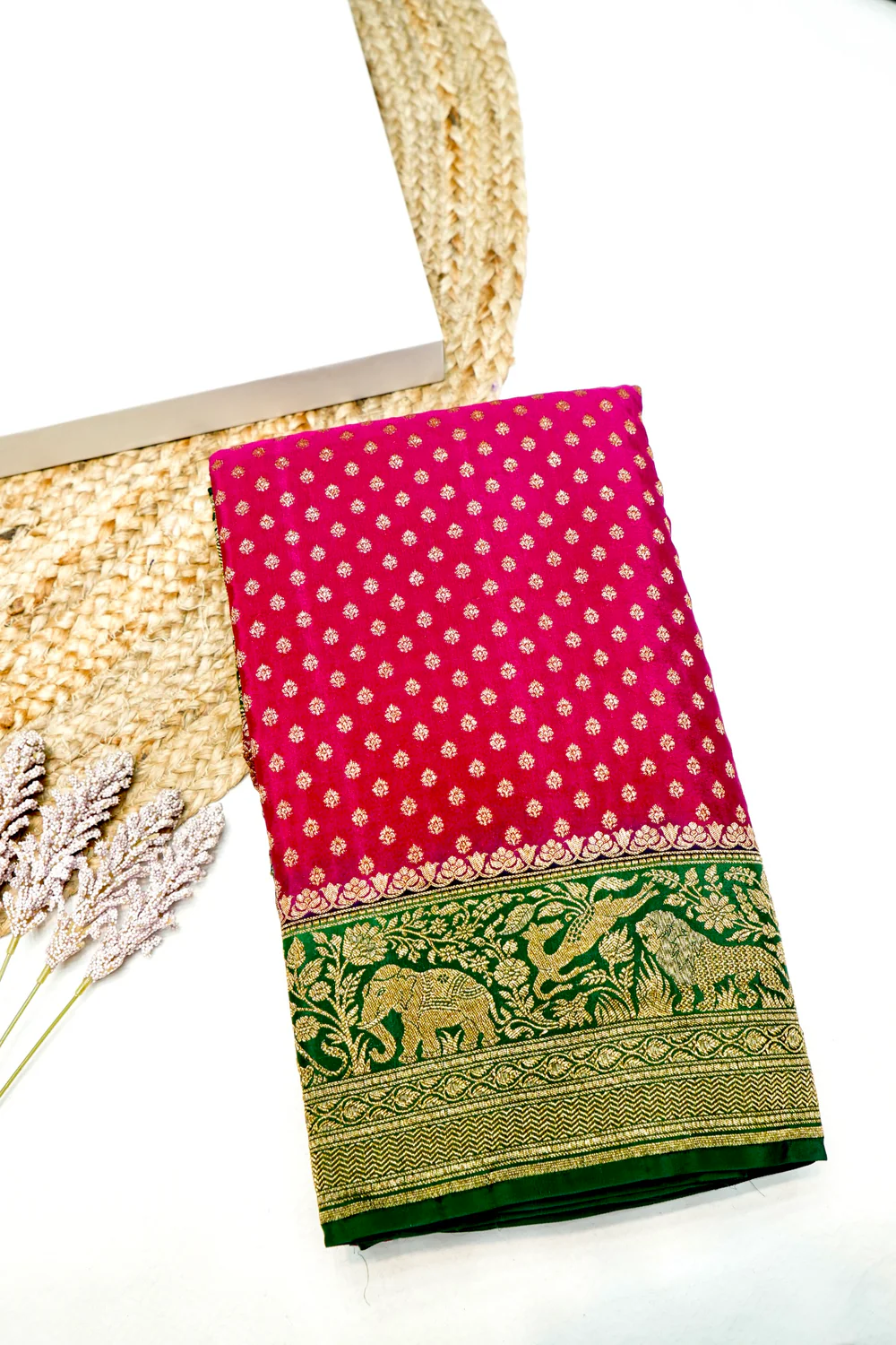 Handwoven Pink Banarasi Crepe Khaddi Saree