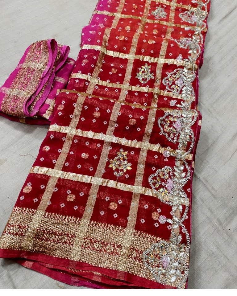 Red and Gold Embroidered Saree