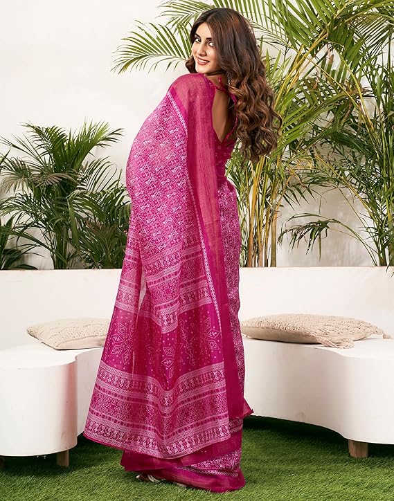 Pink Printed Saree