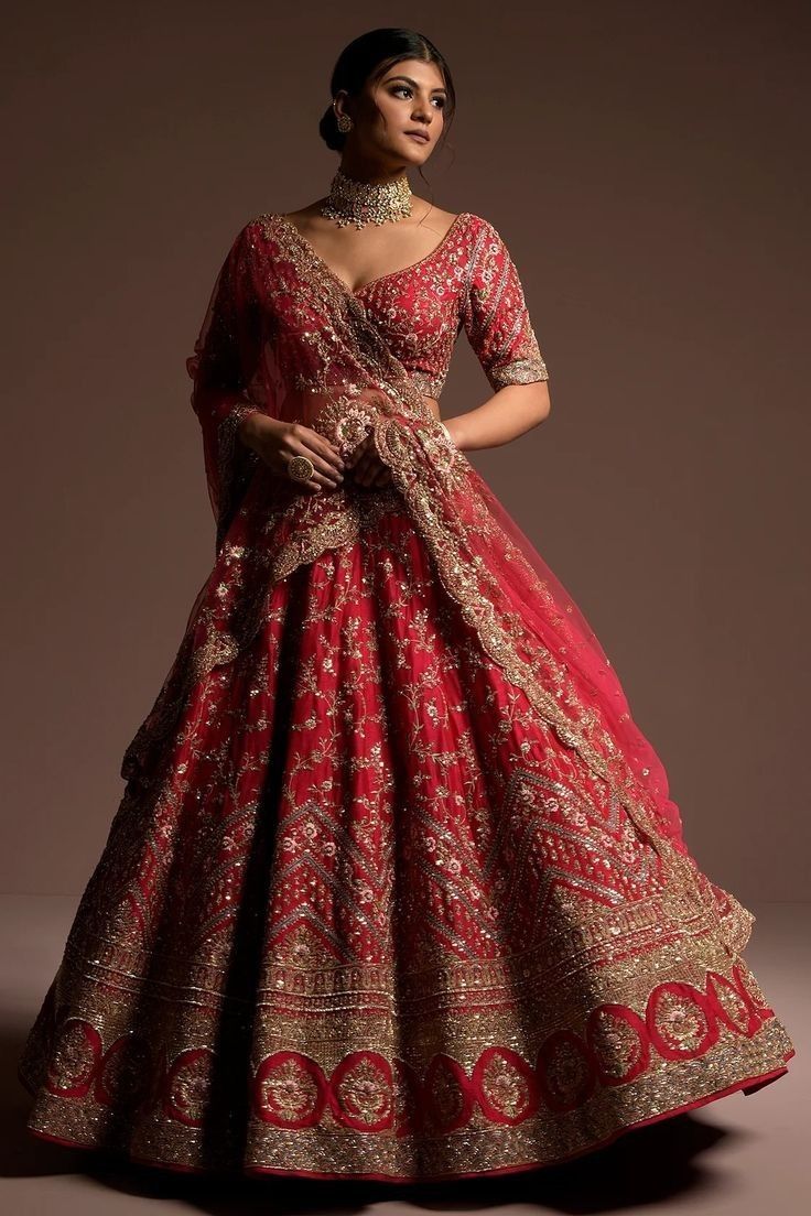 Embroidered Red Bridal Lehenga