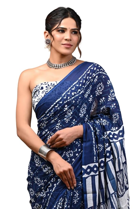 Indigo Blue Printed Saree
