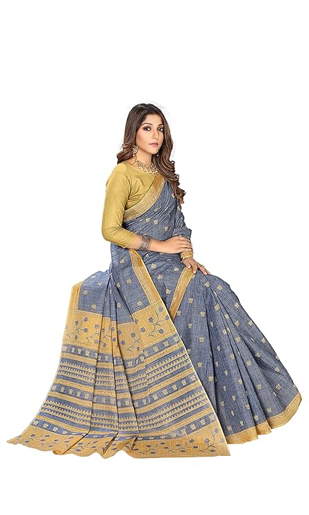 Elegant Blue and Mustard Cotton Saree