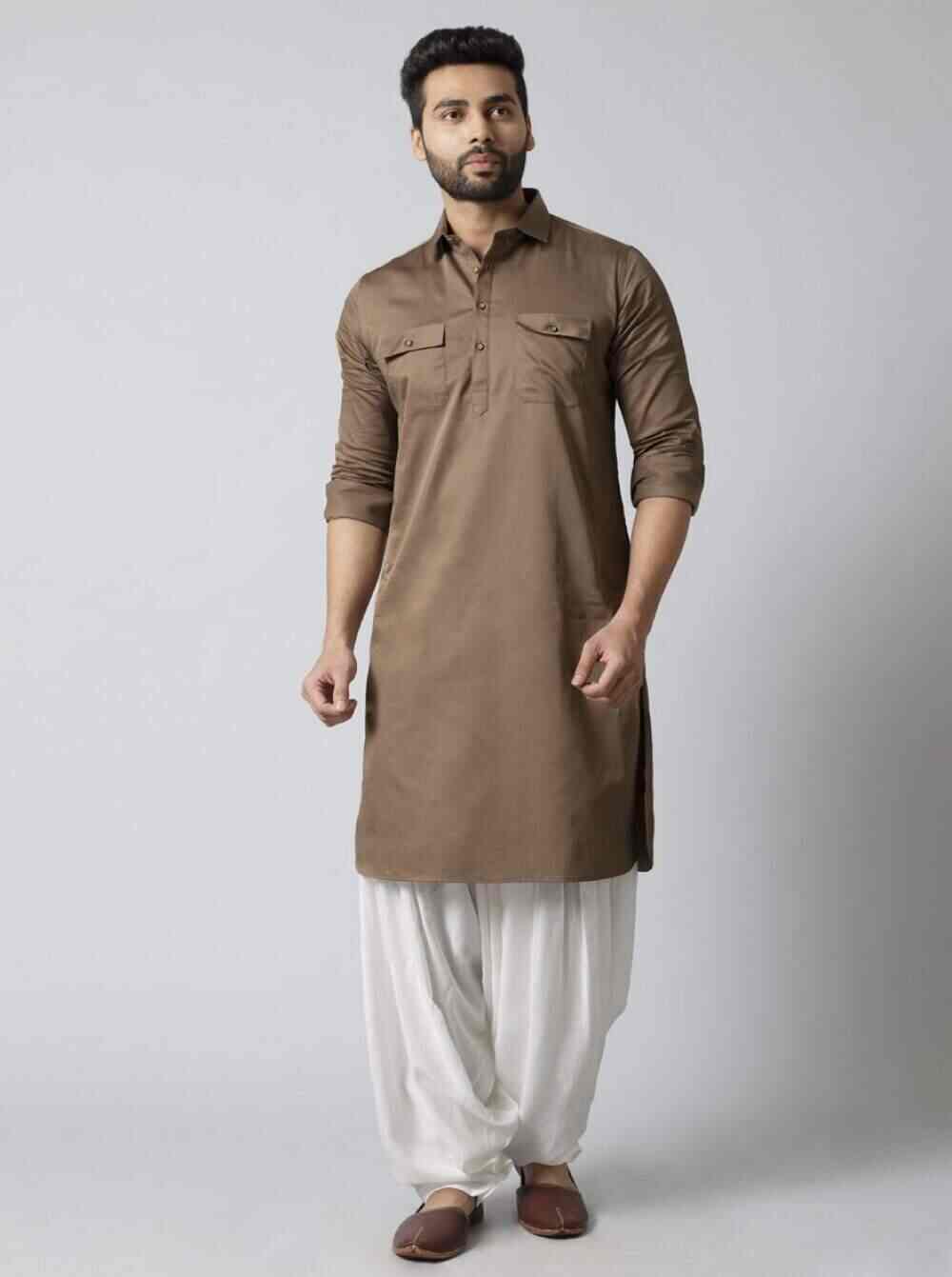 Men's Brown Kurta with White Shalwar