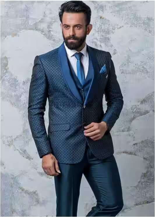 Men's designer blue tuxedo suit