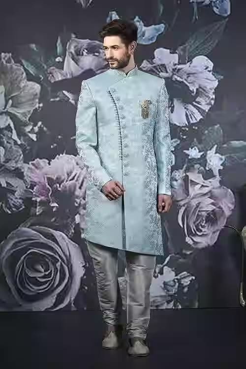 Elegant Light Blue Sherwani Set