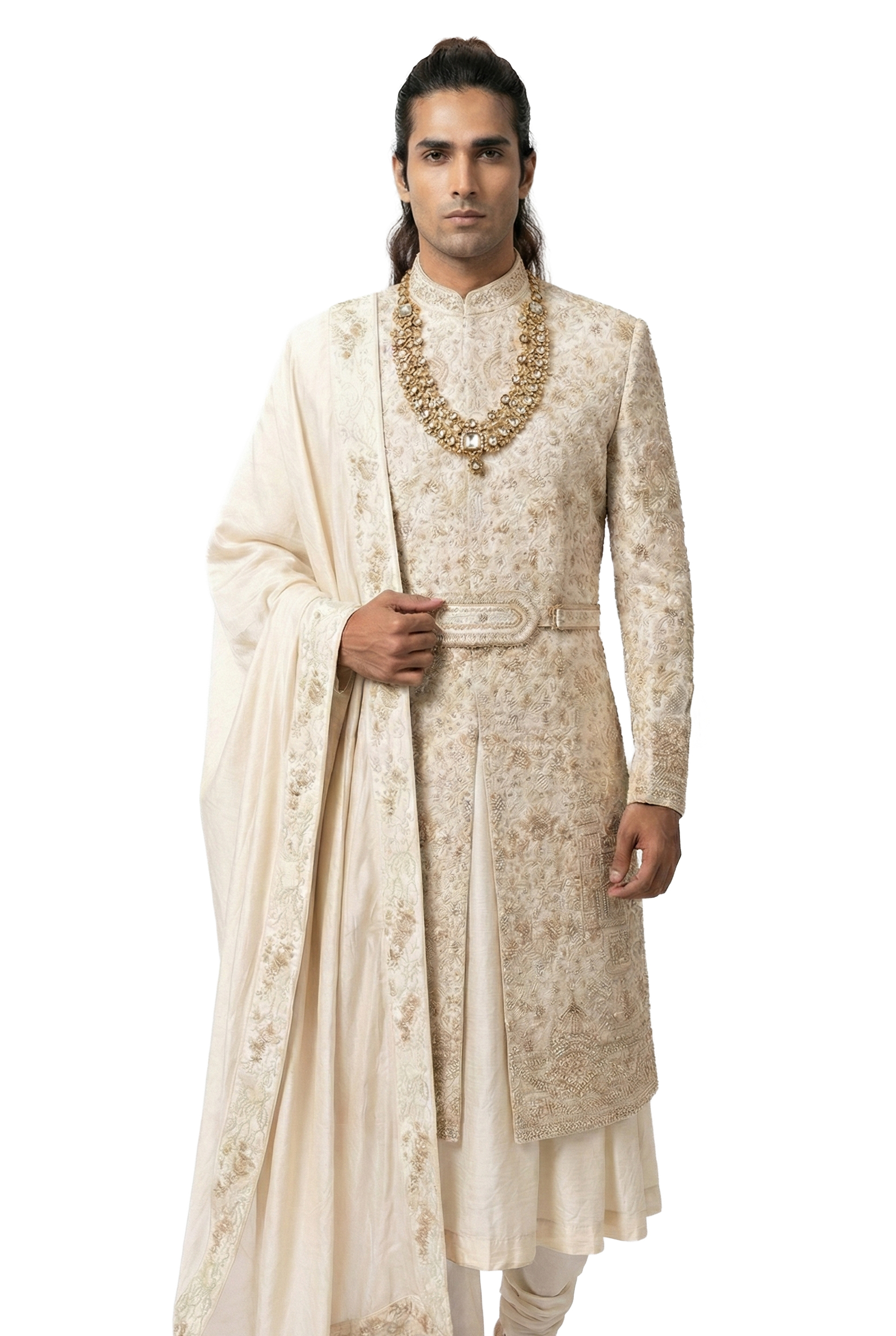 Ivory Embroidered Sherwani