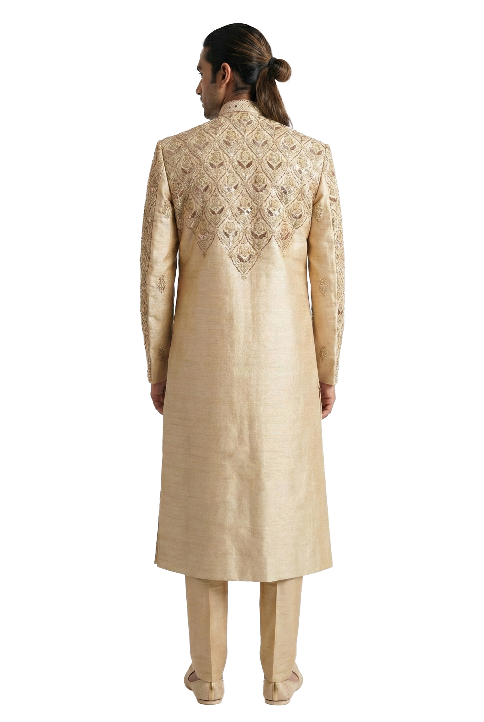 Champagne Gold Embroidered Sherwani Set