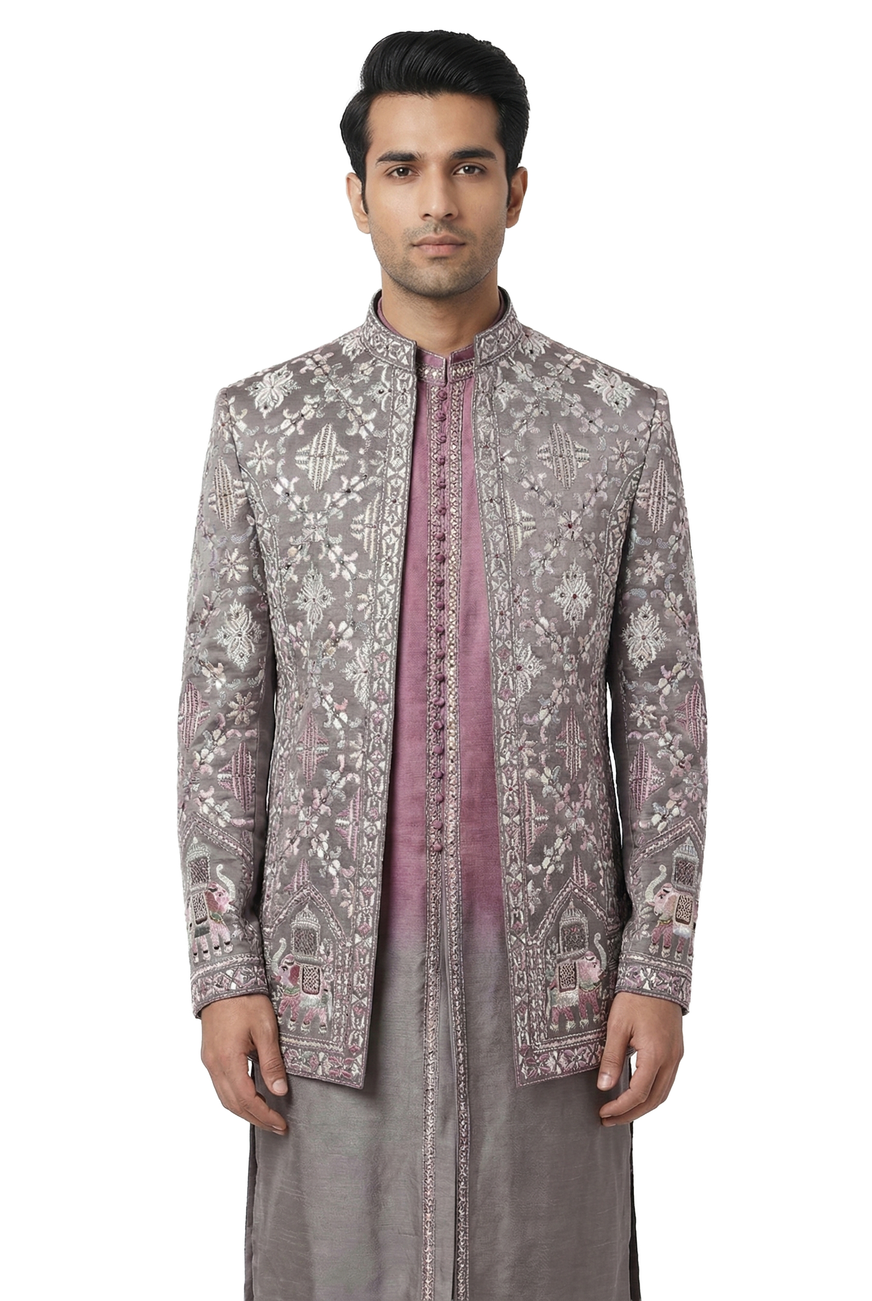 Purple Embroidered Open-Style Jacket Set