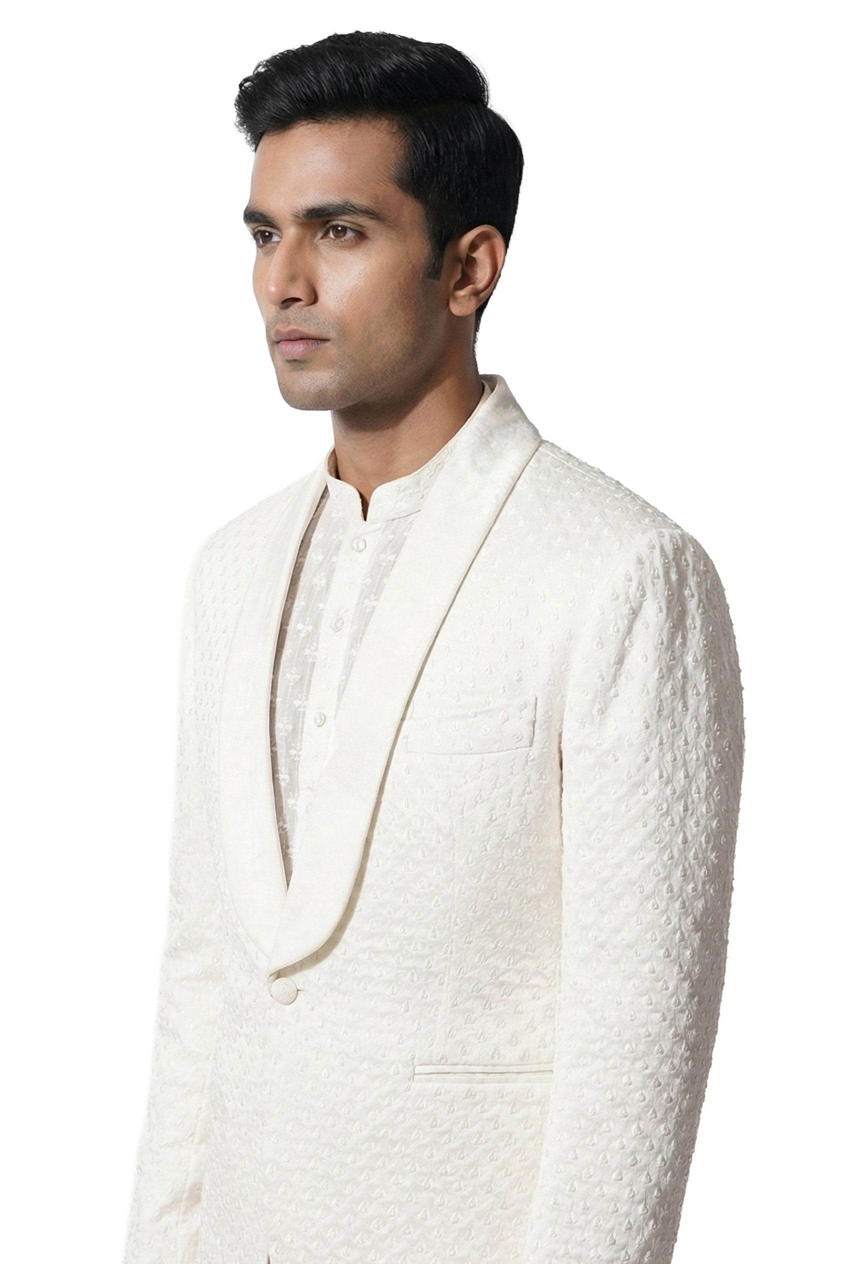 White Embroidered Tuxedo Set