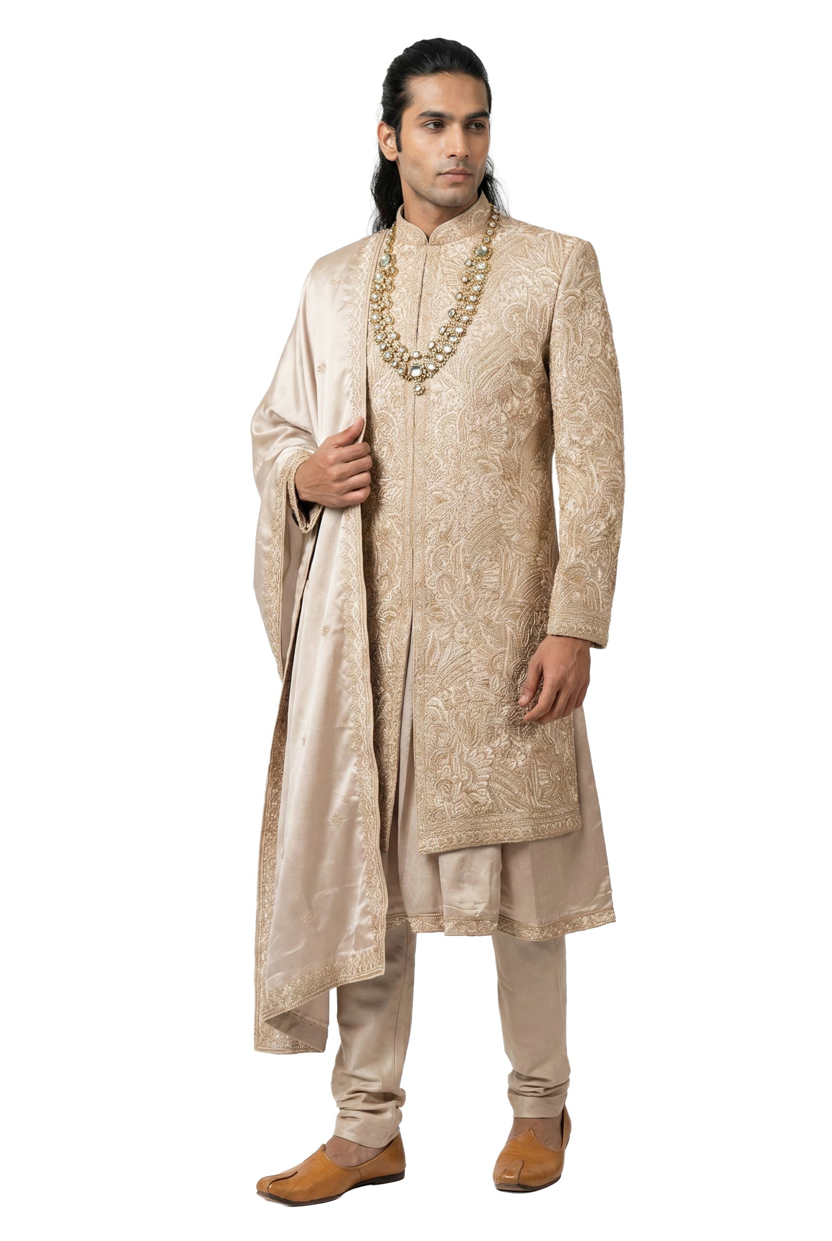 Rose Gold Hand-Embroidered Bridal Sherwani Set