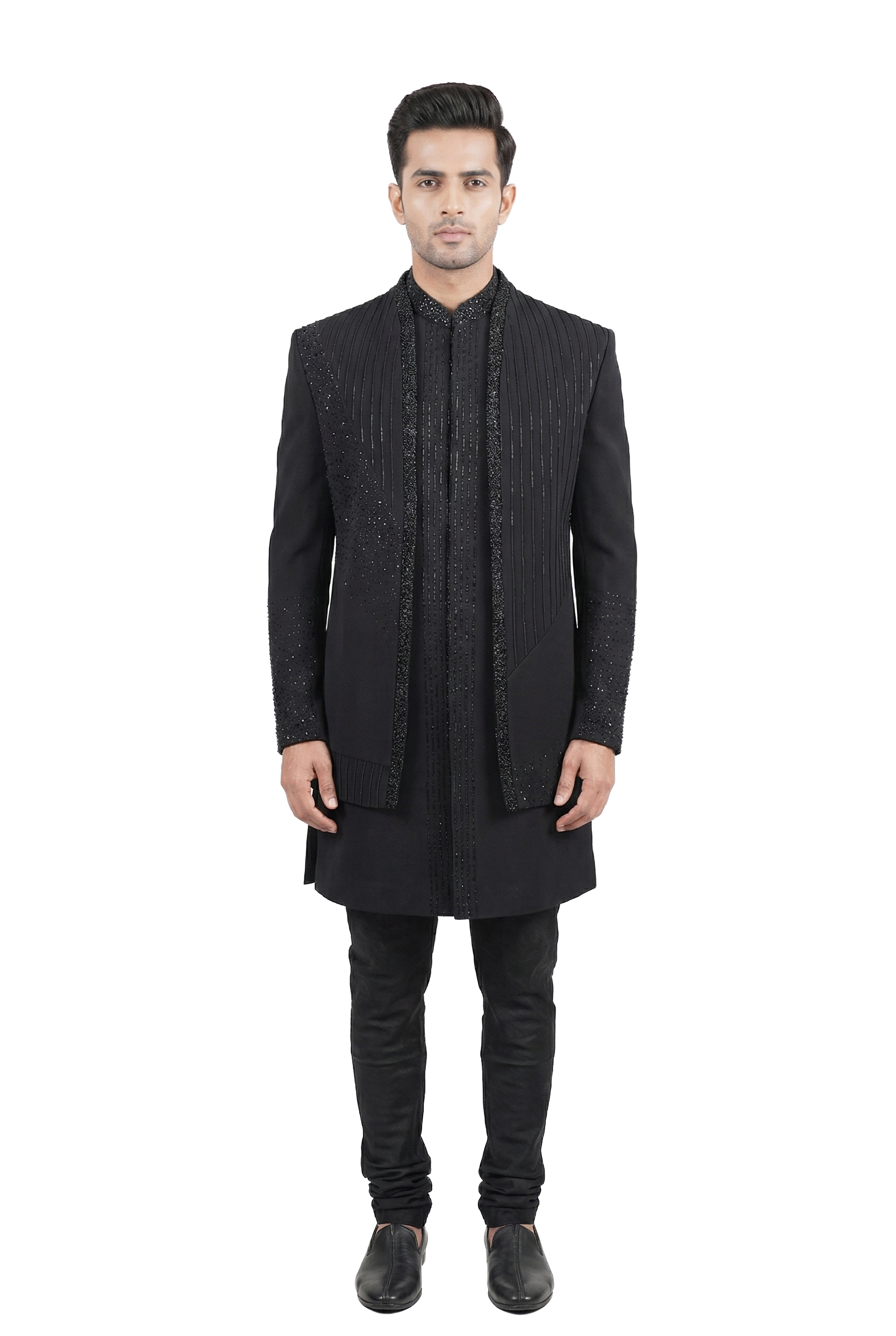 Black Layered Open-Style Embellished Jacket