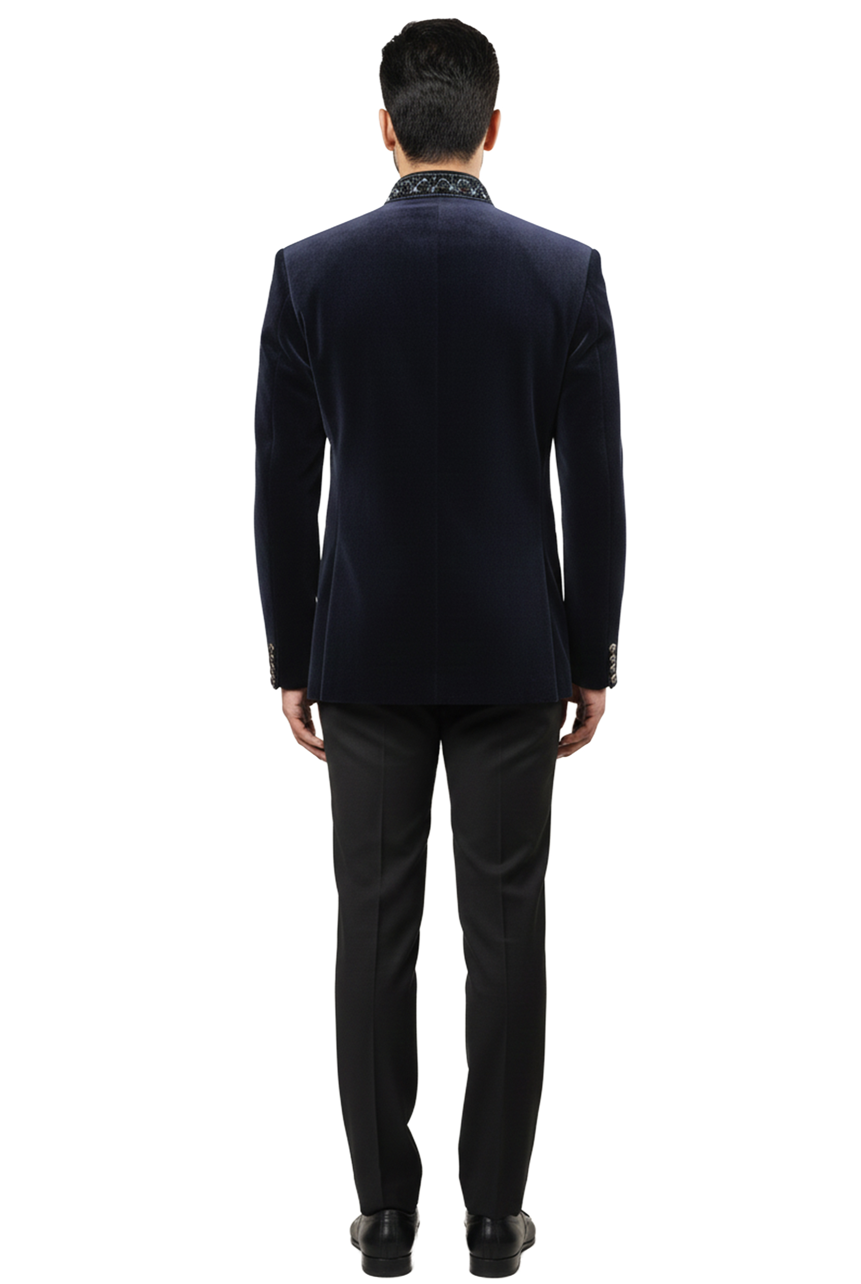 Navy Blue Velvet Bandhgala Jacket 