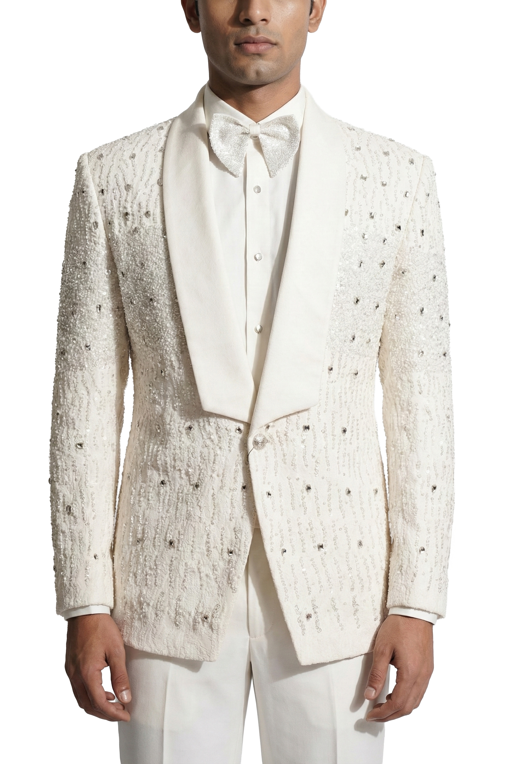 White Embellished Tuxedo Set