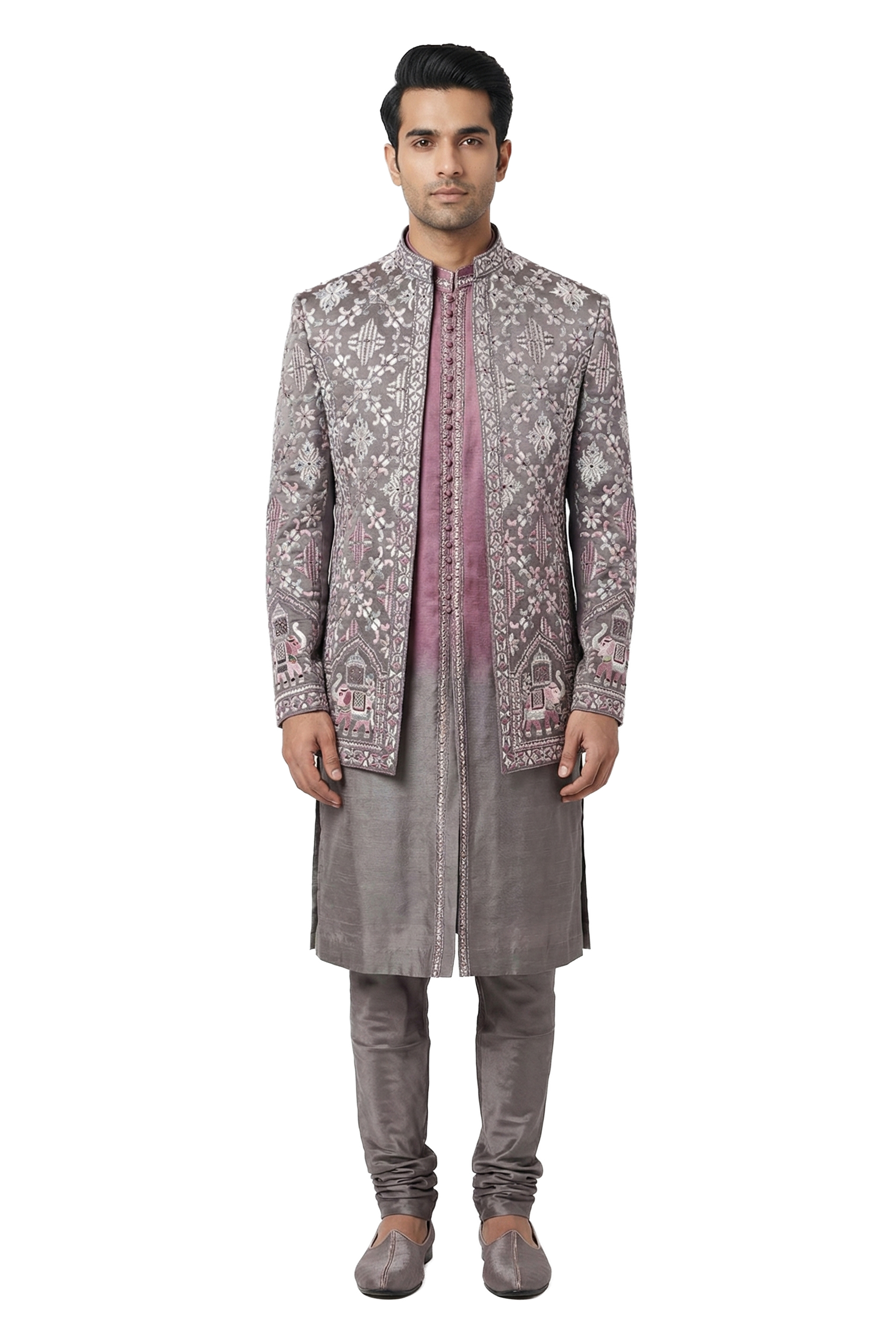 Purple Embroidered Open-Style Jacket Set