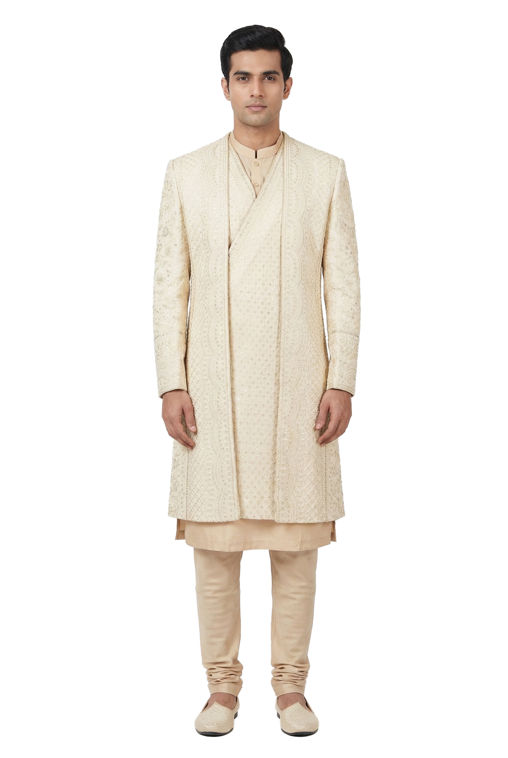 Ivory Layered Hand-Embroidered Sherwani