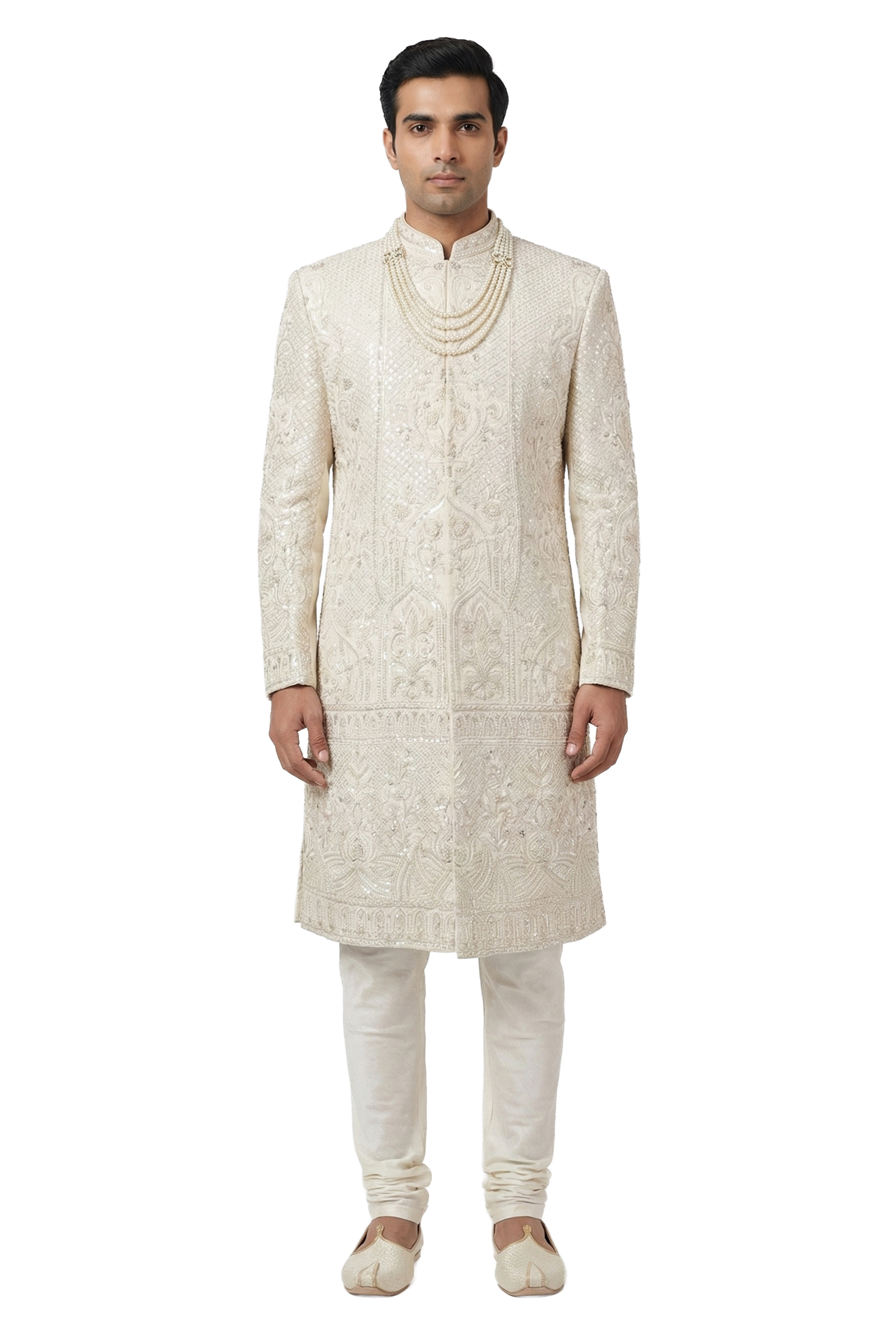 Ivory Hand-Embroidered Sherwani