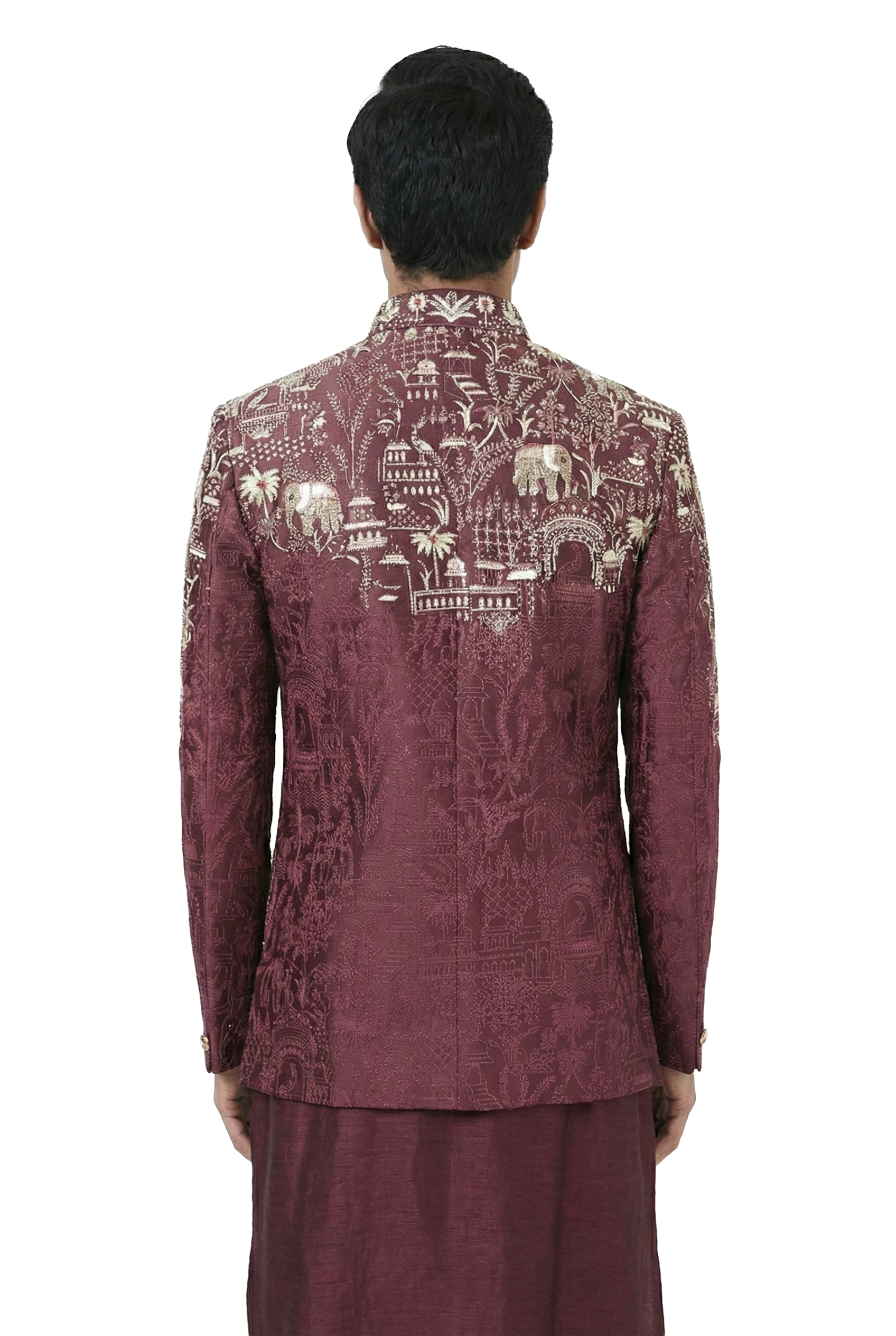 Wine Narrative Embroidered Bandhgala Set