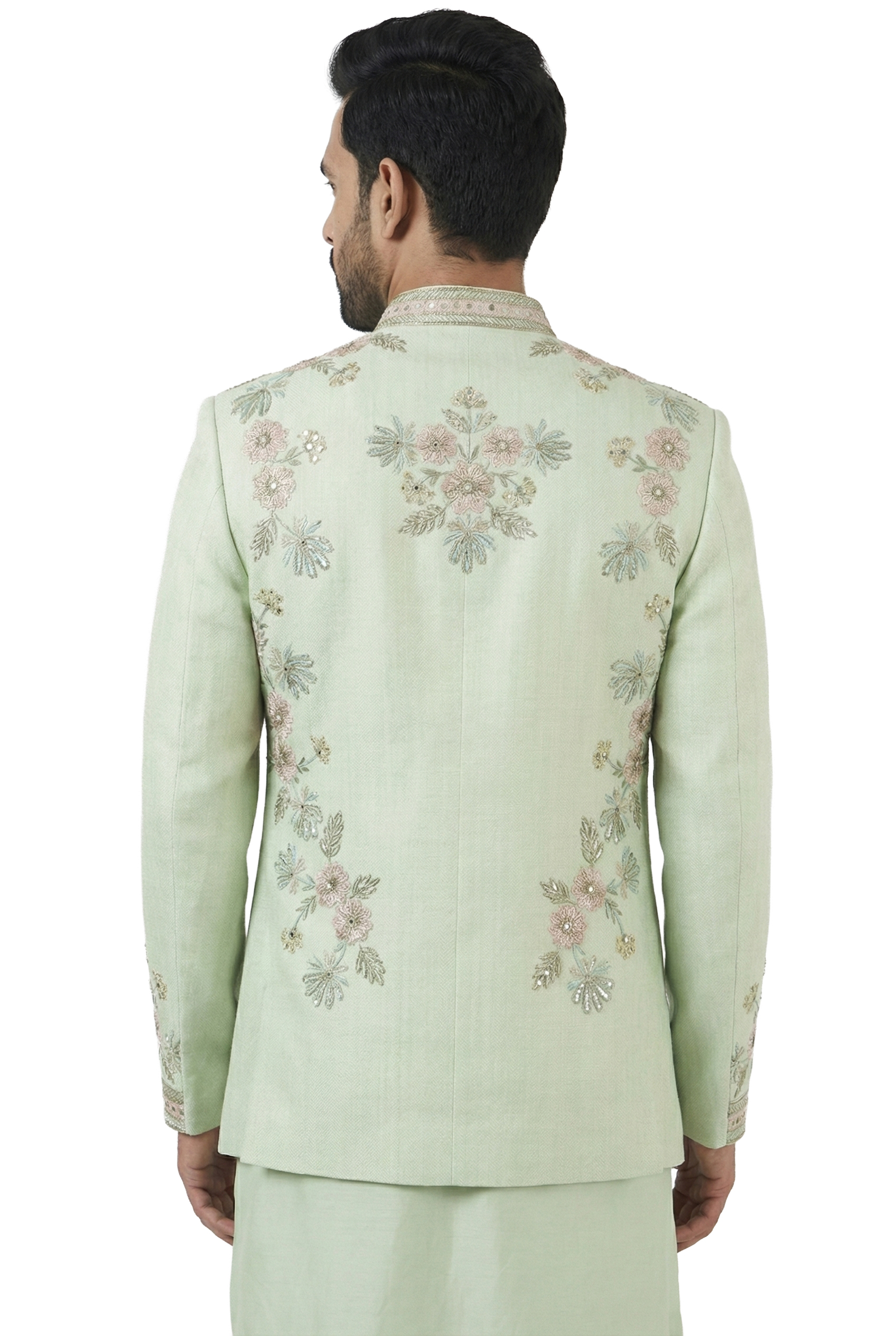 Mint Floral Embroidered Open-Style Jacket Set