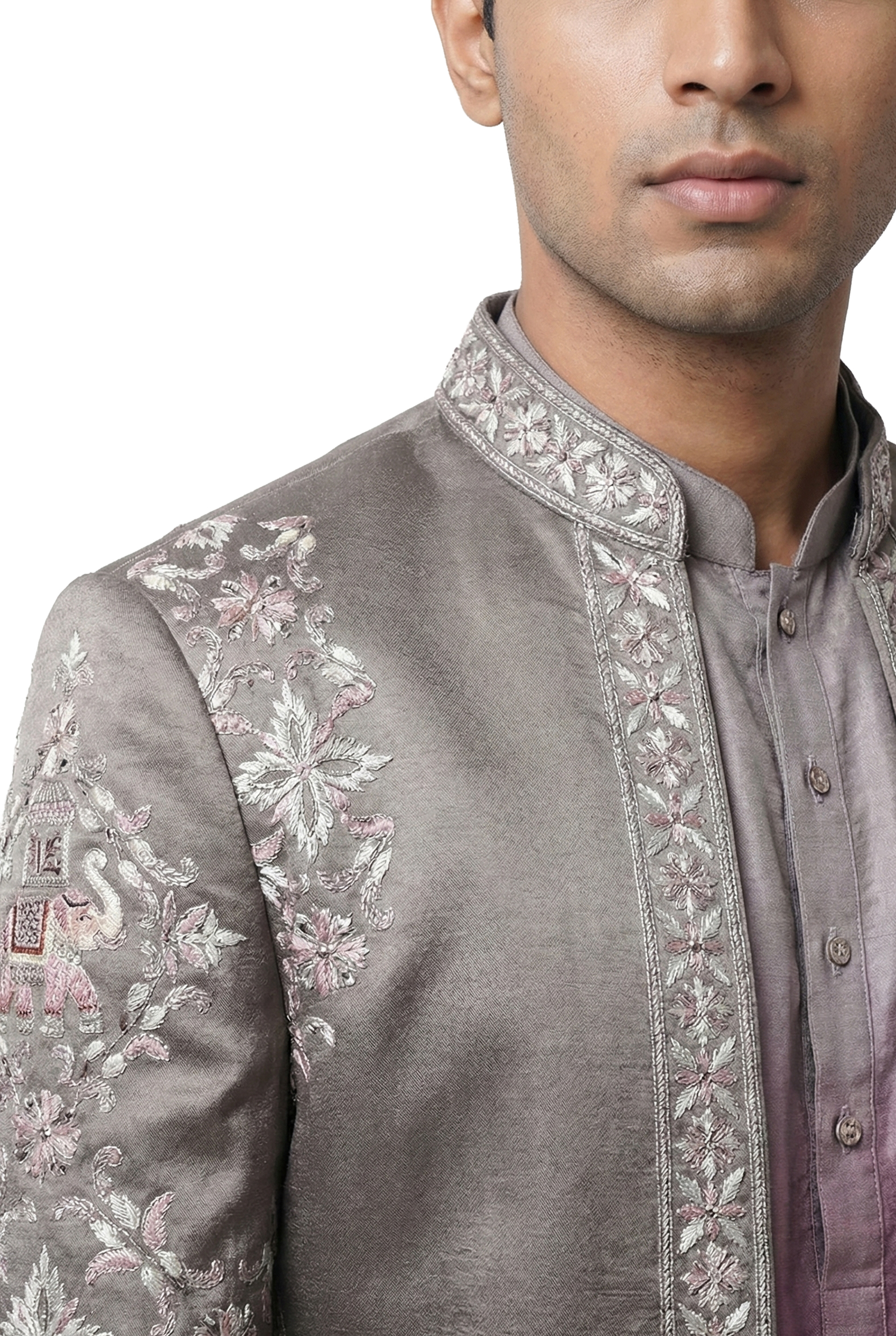 Purple Embroidered Open-Style Jacket Set
