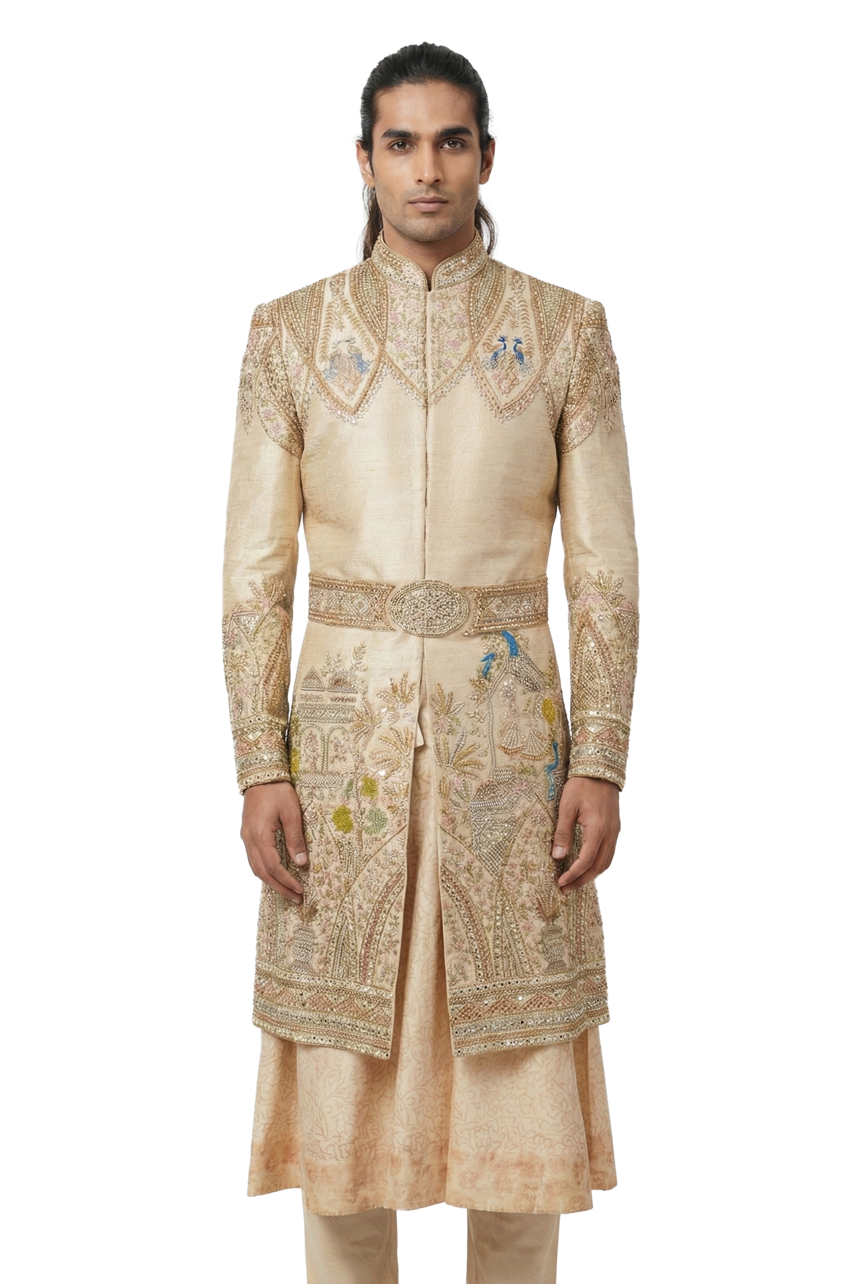 Heritage Narrative Hand-Embroidered Anarkali Sherwani