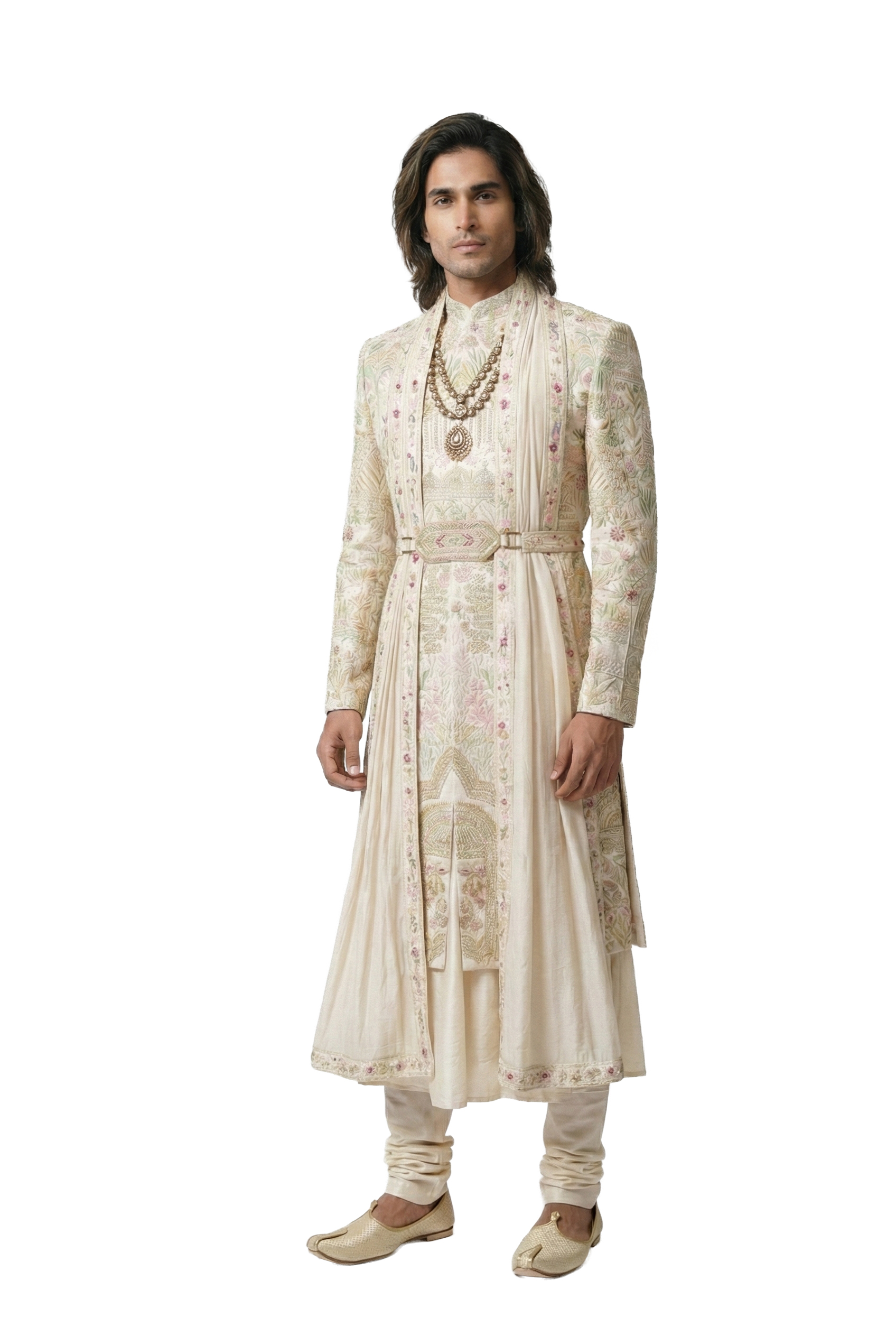 Ivory Hand-Embroidered Sherwani 
